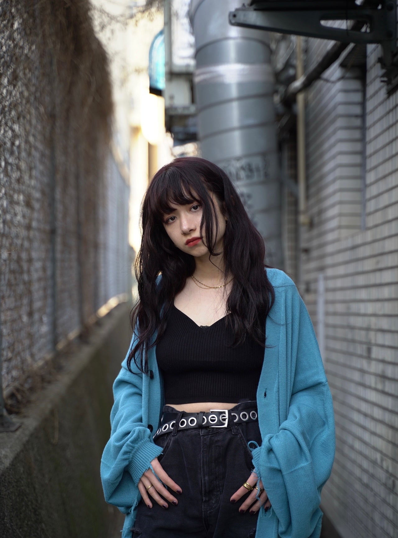 【再販】gibous damage cardigan blue