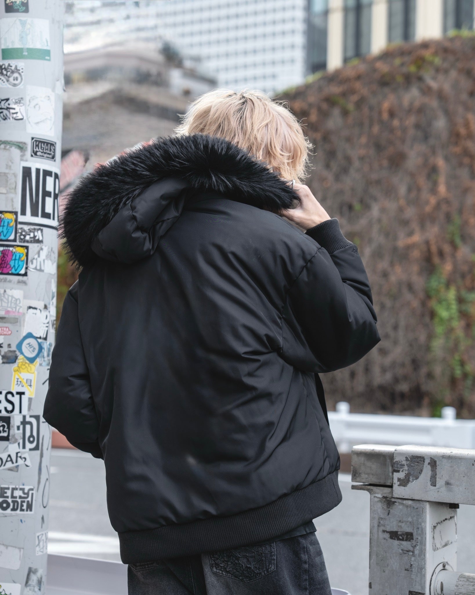 gibous warm padded 3way fur blouson