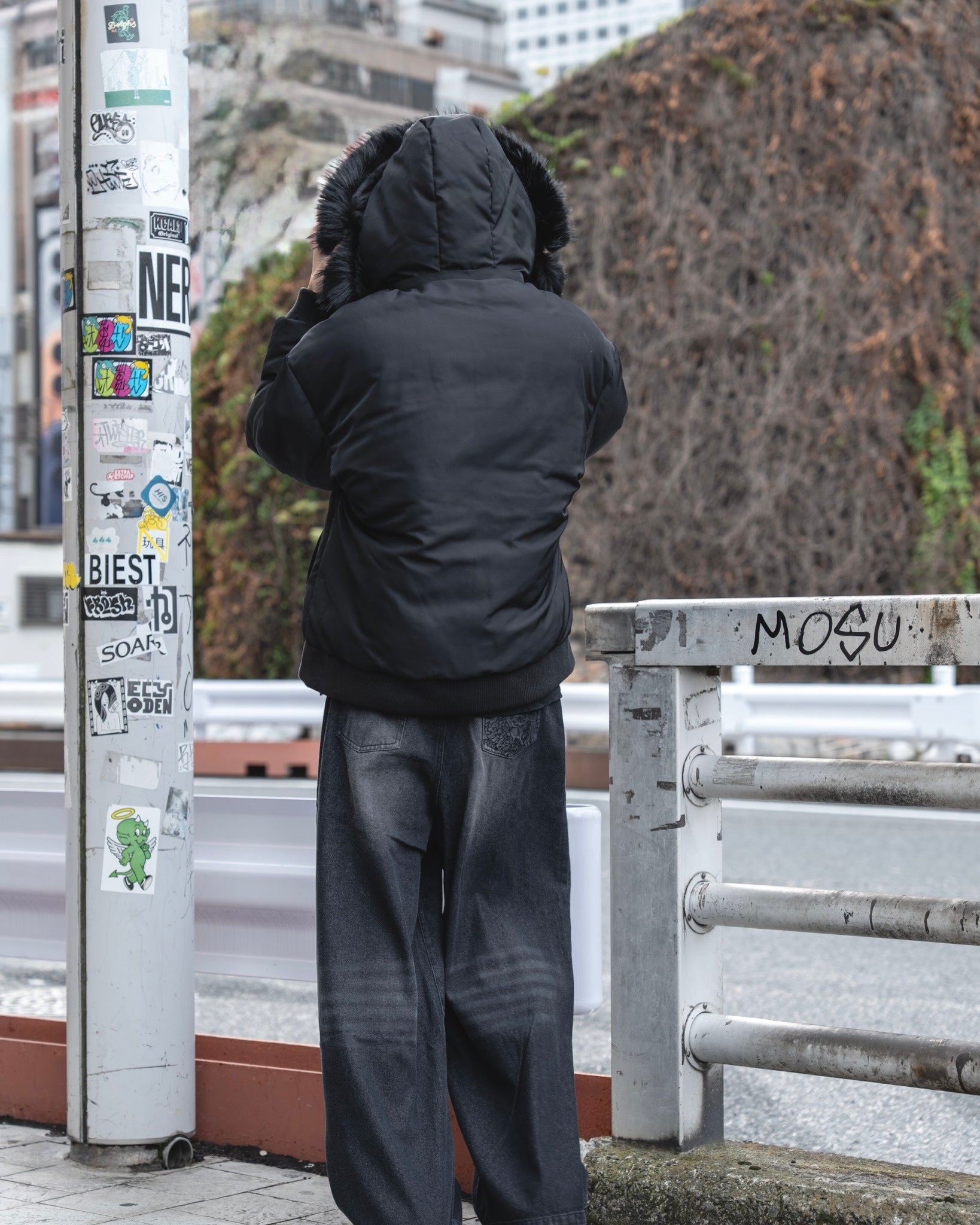 gibous warm padded 3way fur blouson