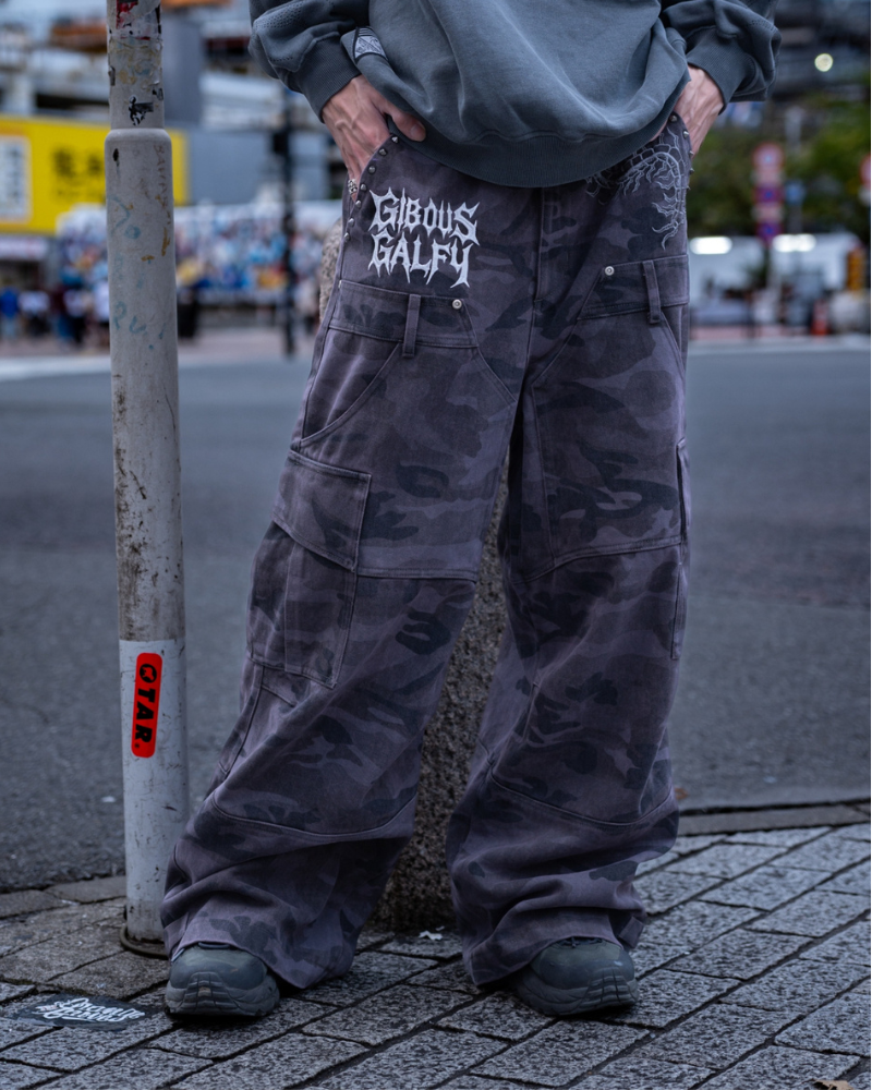 【受注生産】gibous×GALFY gothic logo centipede pants studs Overdyed