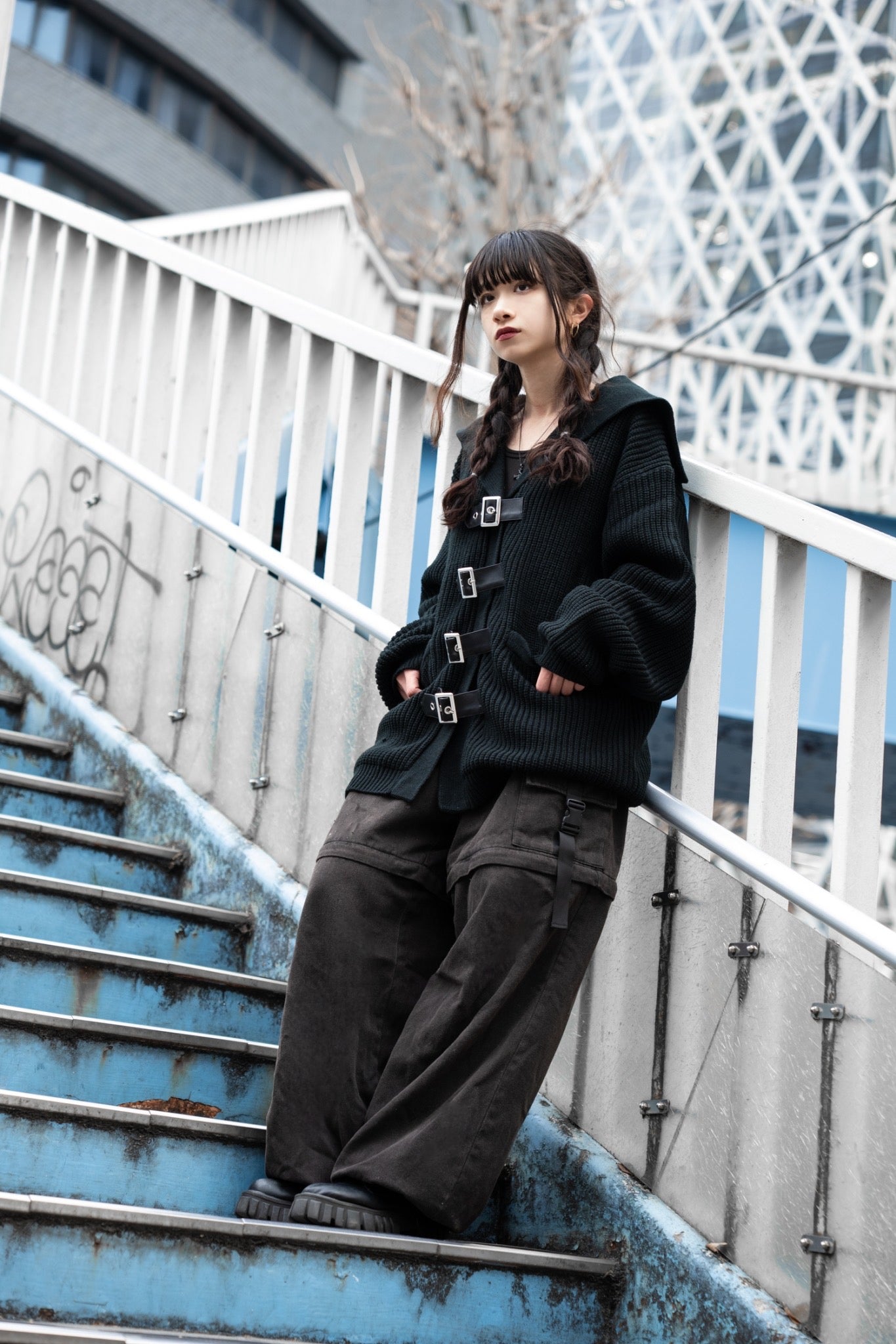 gibous knit belt sailor cardigan black