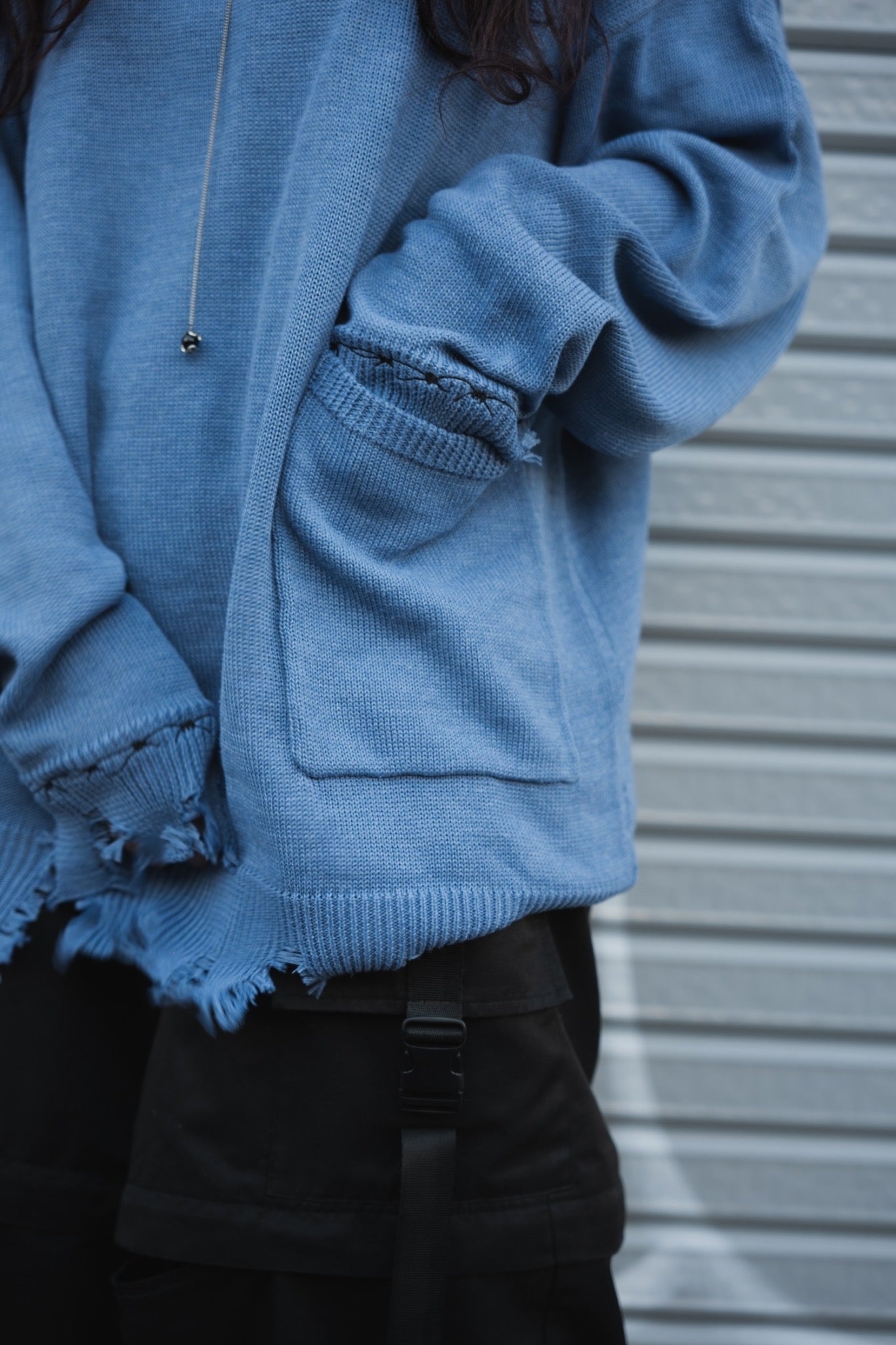 gibous×lhp pocket damage knit aqua blue