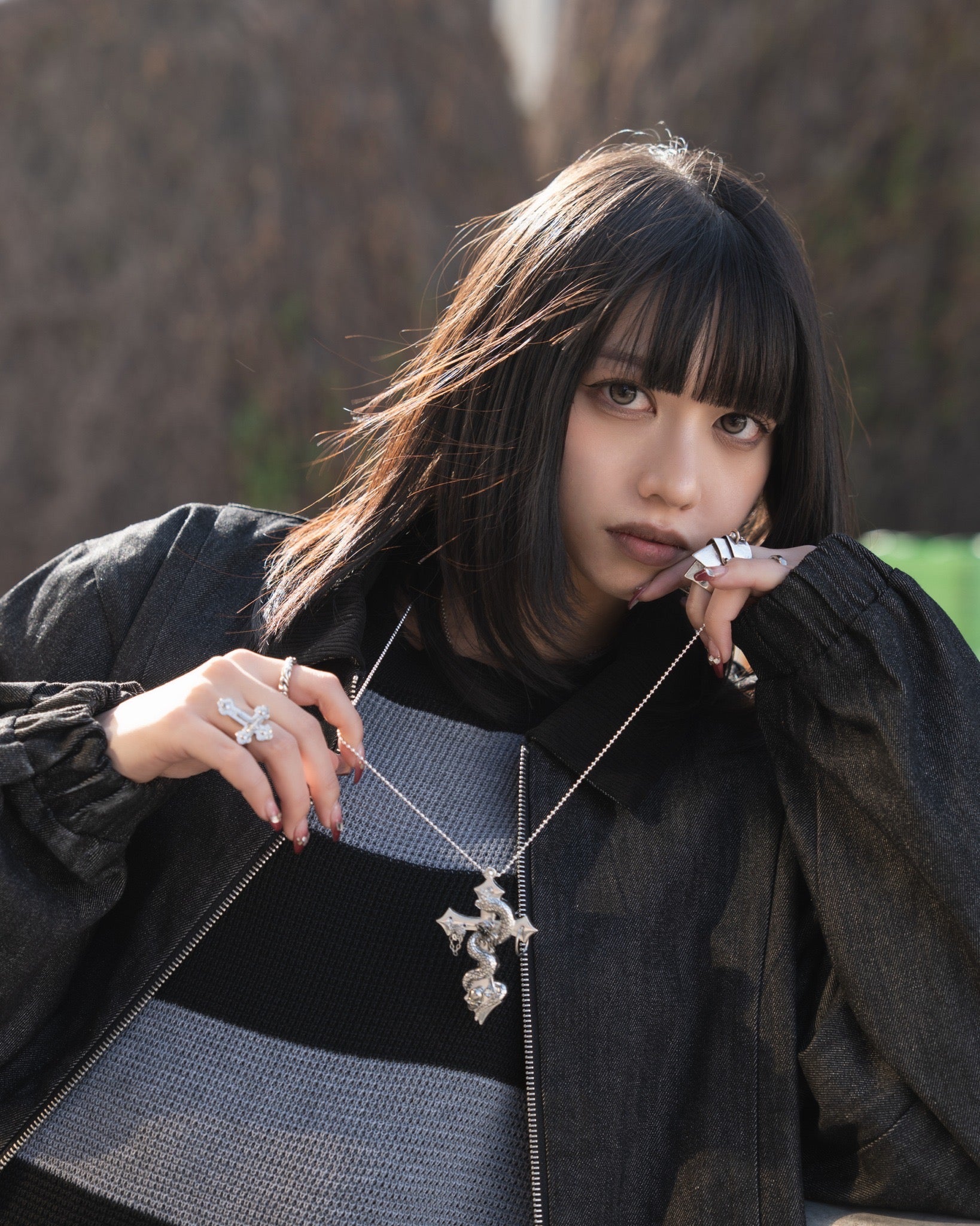 gibous snake cross pierce stock necklace silver