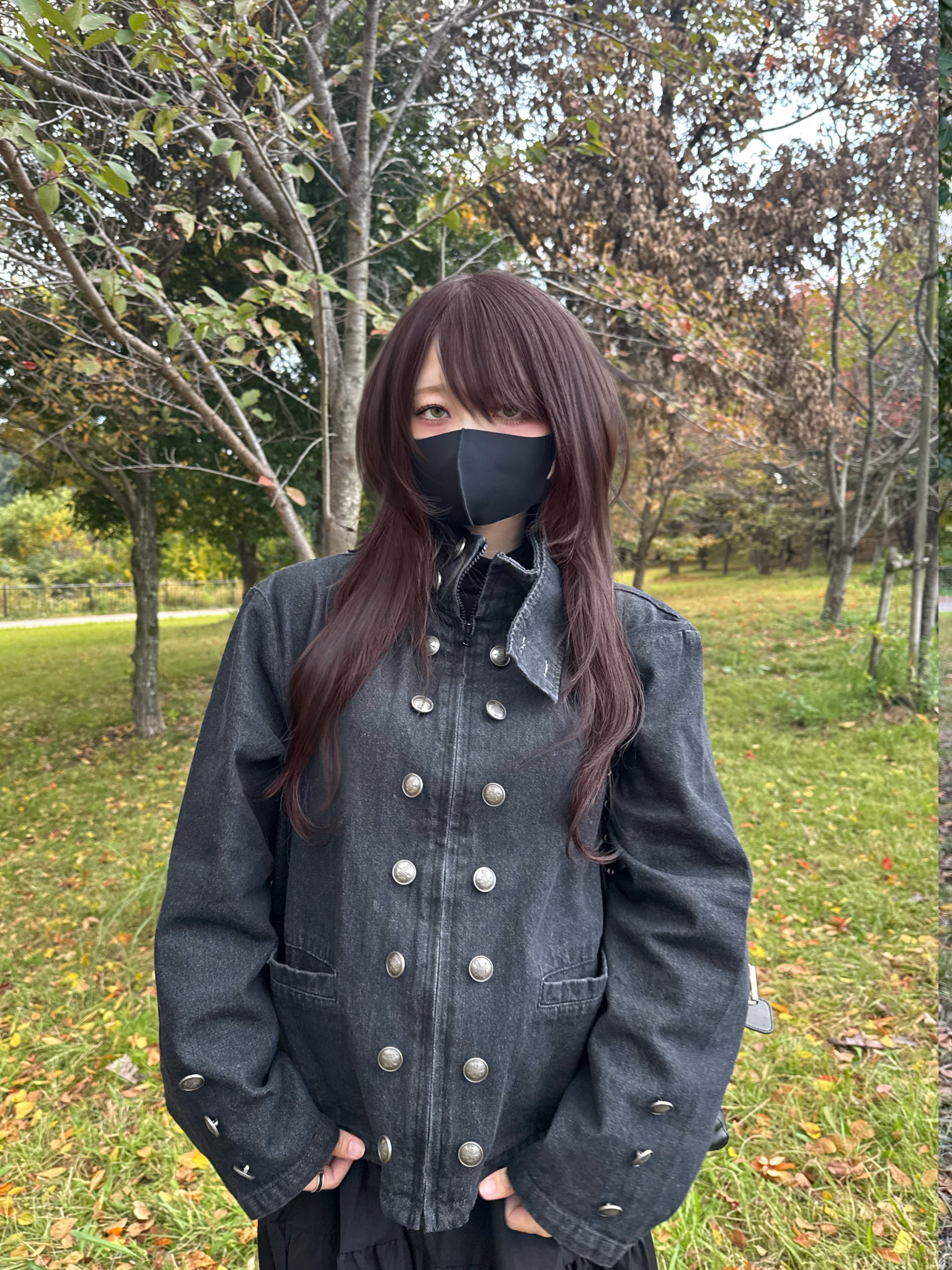 gibous Military Button Dark Denim Jacket