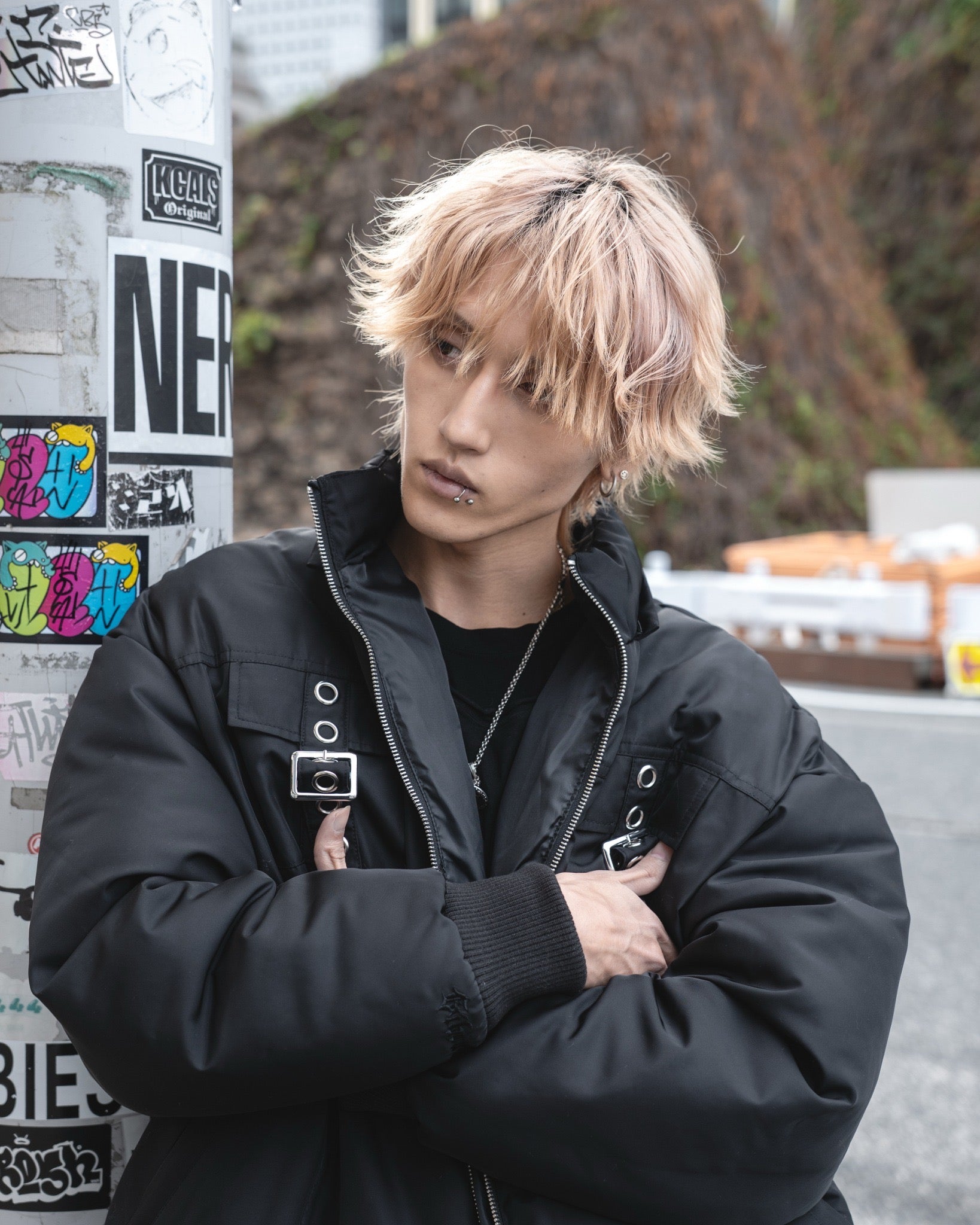 gibous warm padded 3way fur blouson