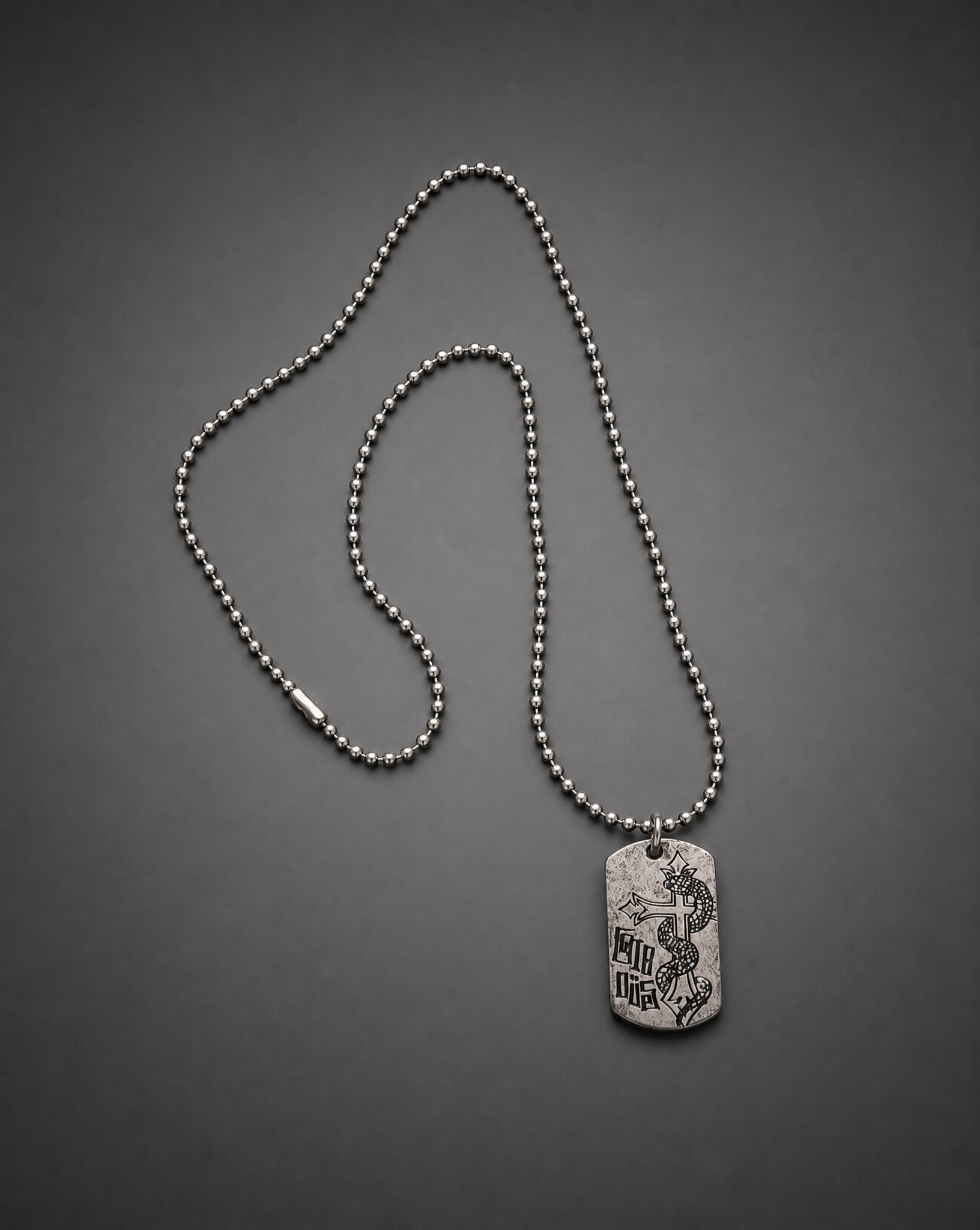 gibous snake cross dog tag necklace