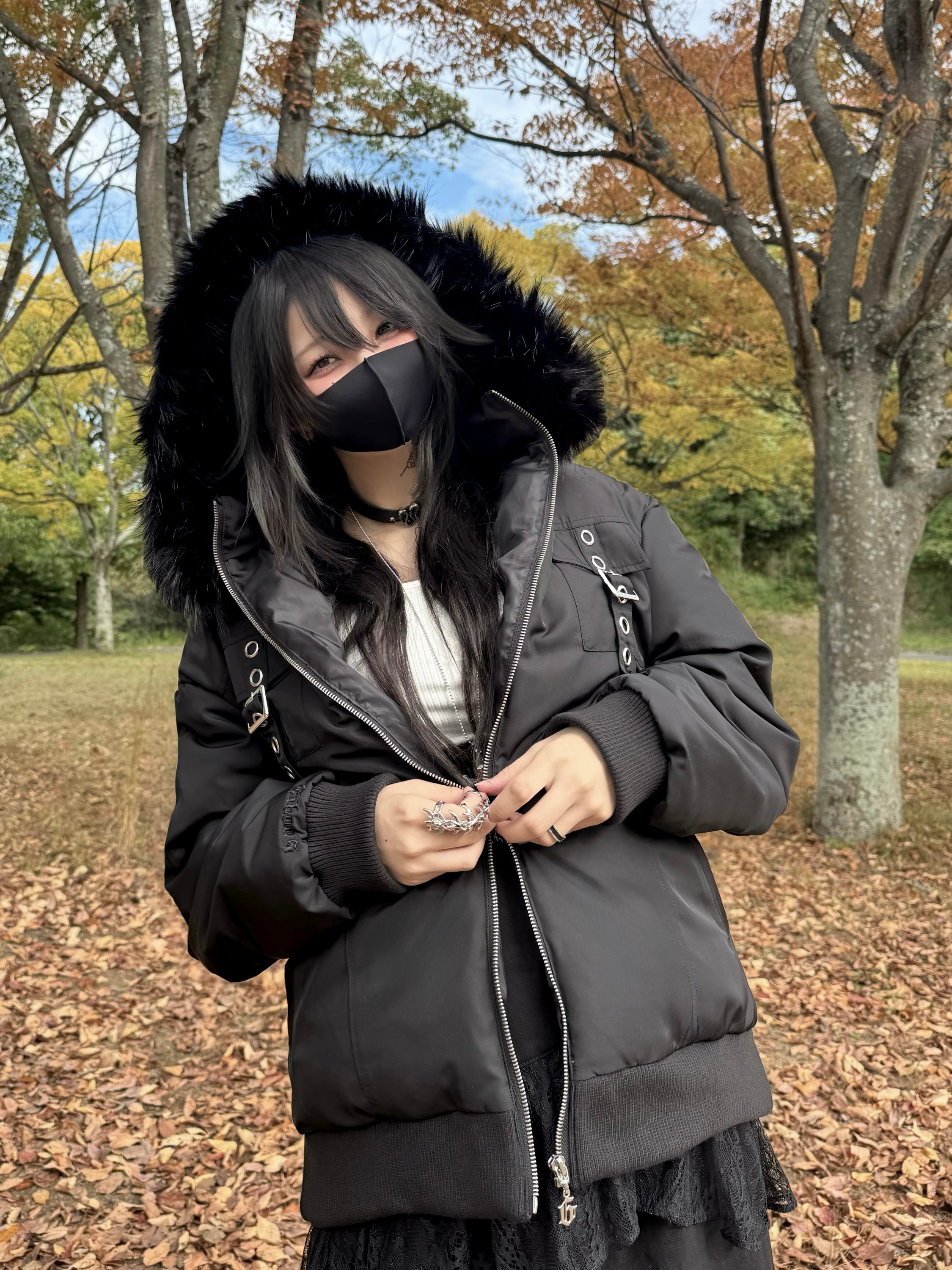 gibous warm padded 3way fur blouson