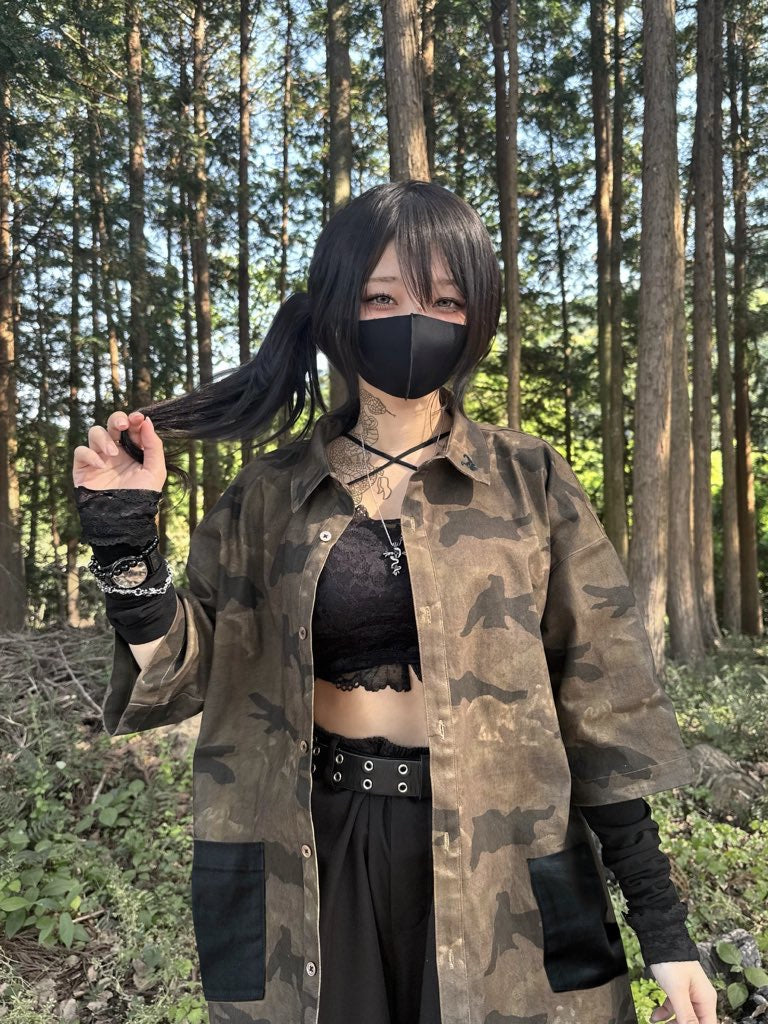 gibous Camouflage Scorpion Black Pocket Shirt