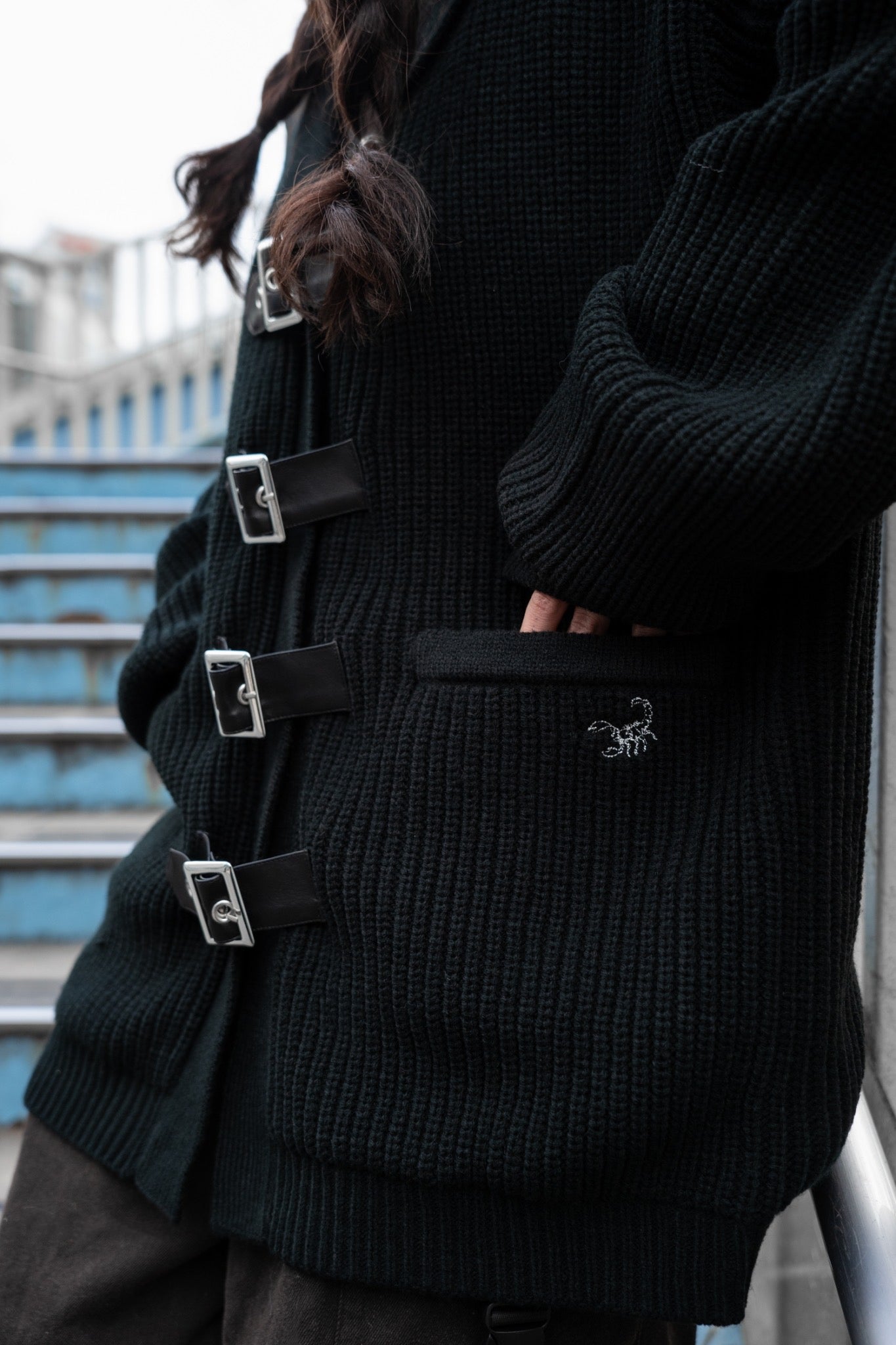 gibous knit belt sailor cardigan black