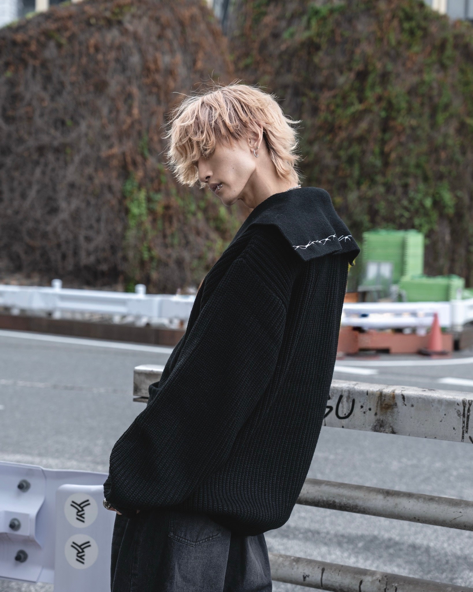 【再販】gibous knit belt sailor cardigan black