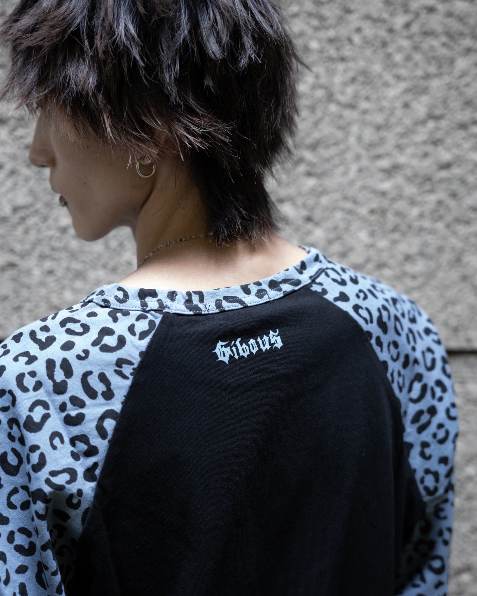 gibous snake cross Leopard blue raglan long tee