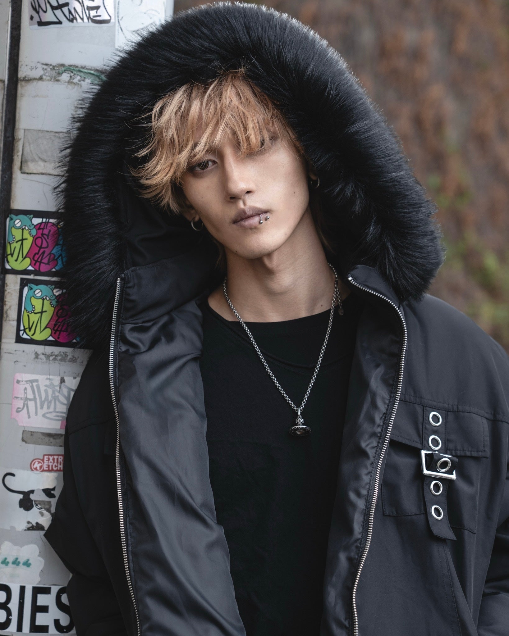 gibous warm padded 3way fur blouson