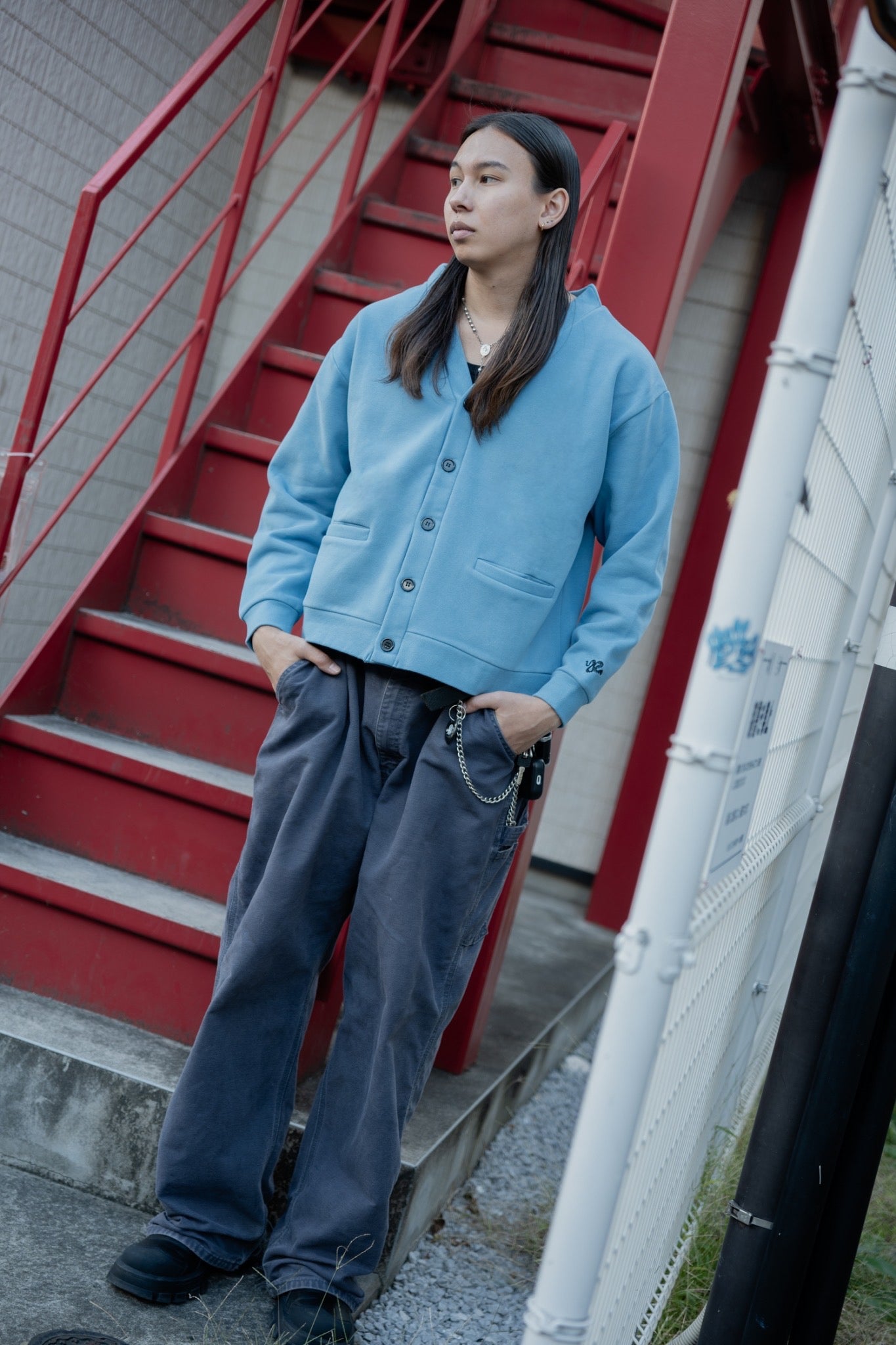 gibous×lhp sweat cardigan blue