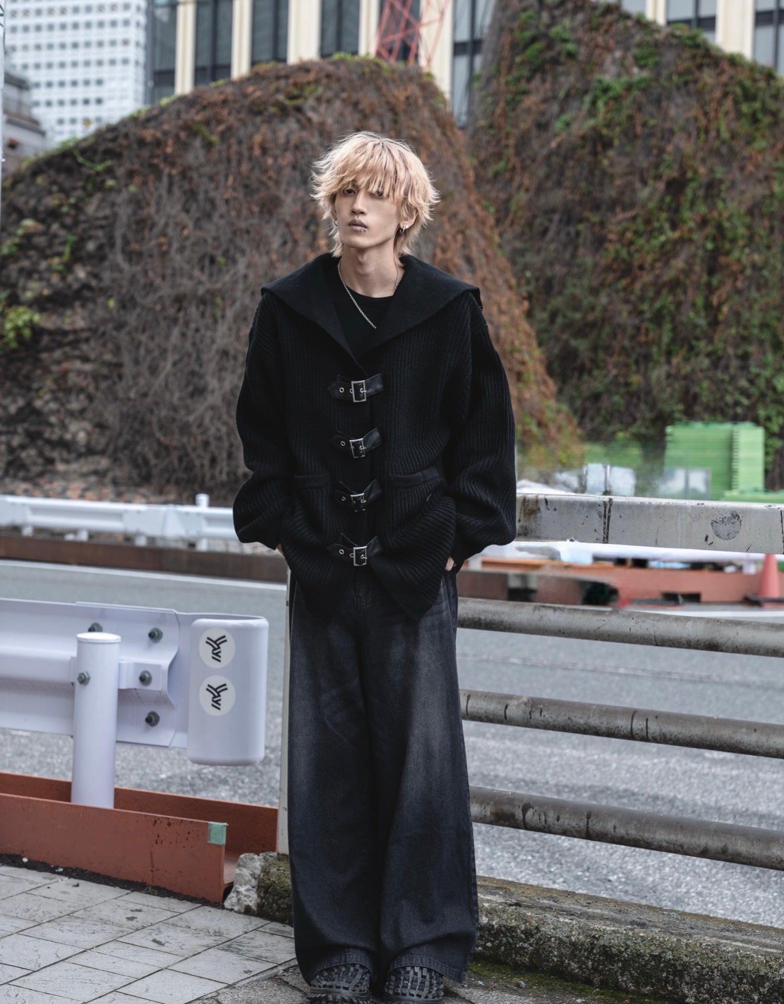 【再販】gibous knit belt sailor cardigan black