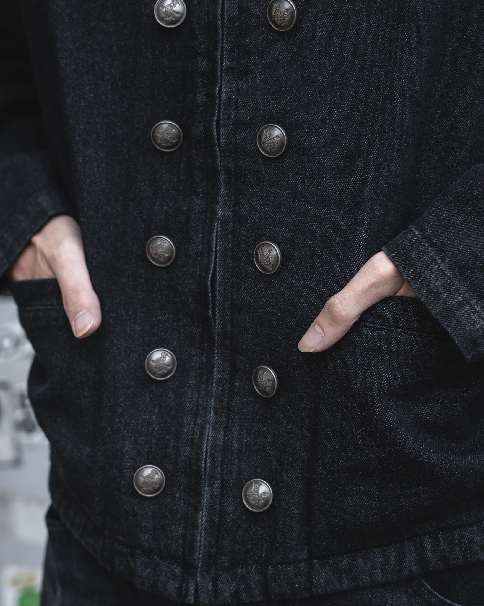 gibous Military Button Dark Denim Jacket