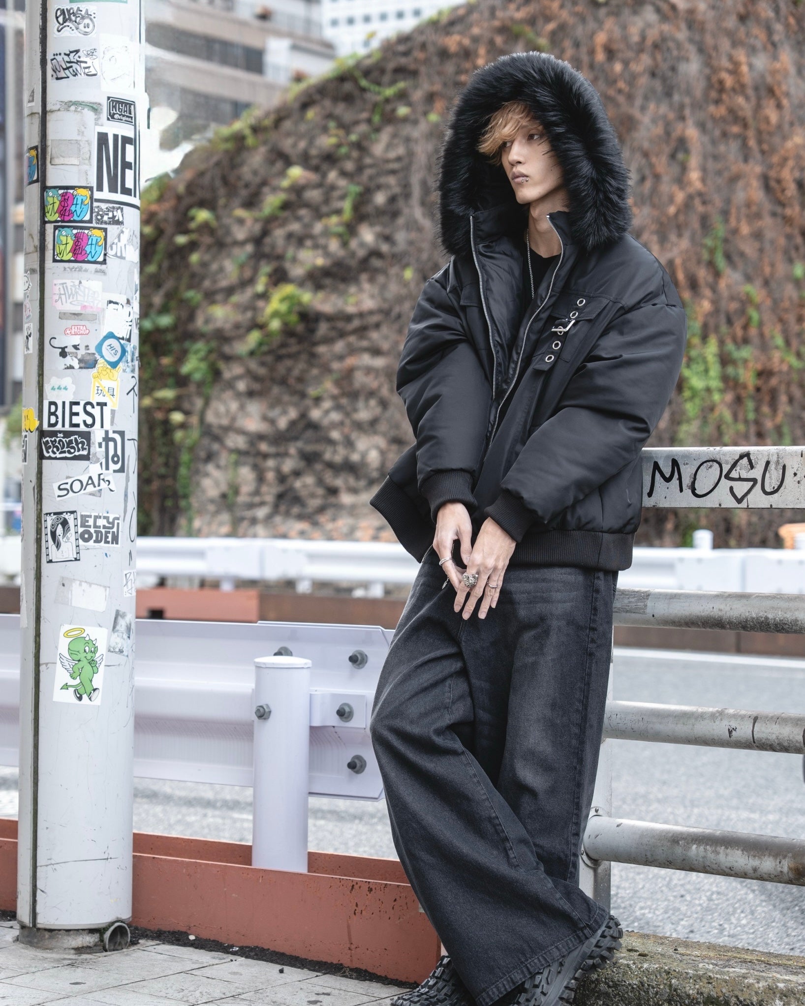 gibous warm padded 3way fur blouson