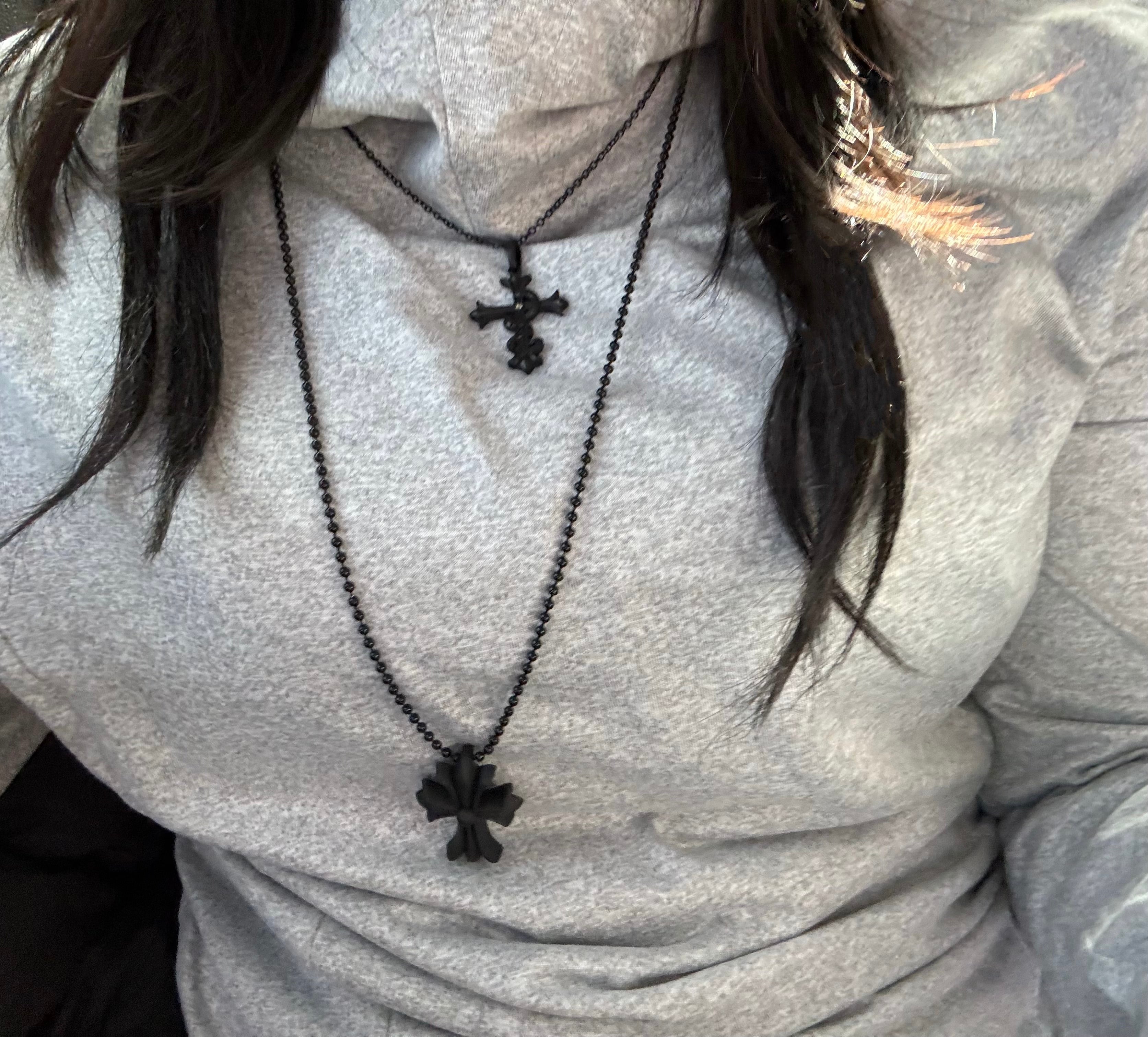 gibous snake cross necklace black