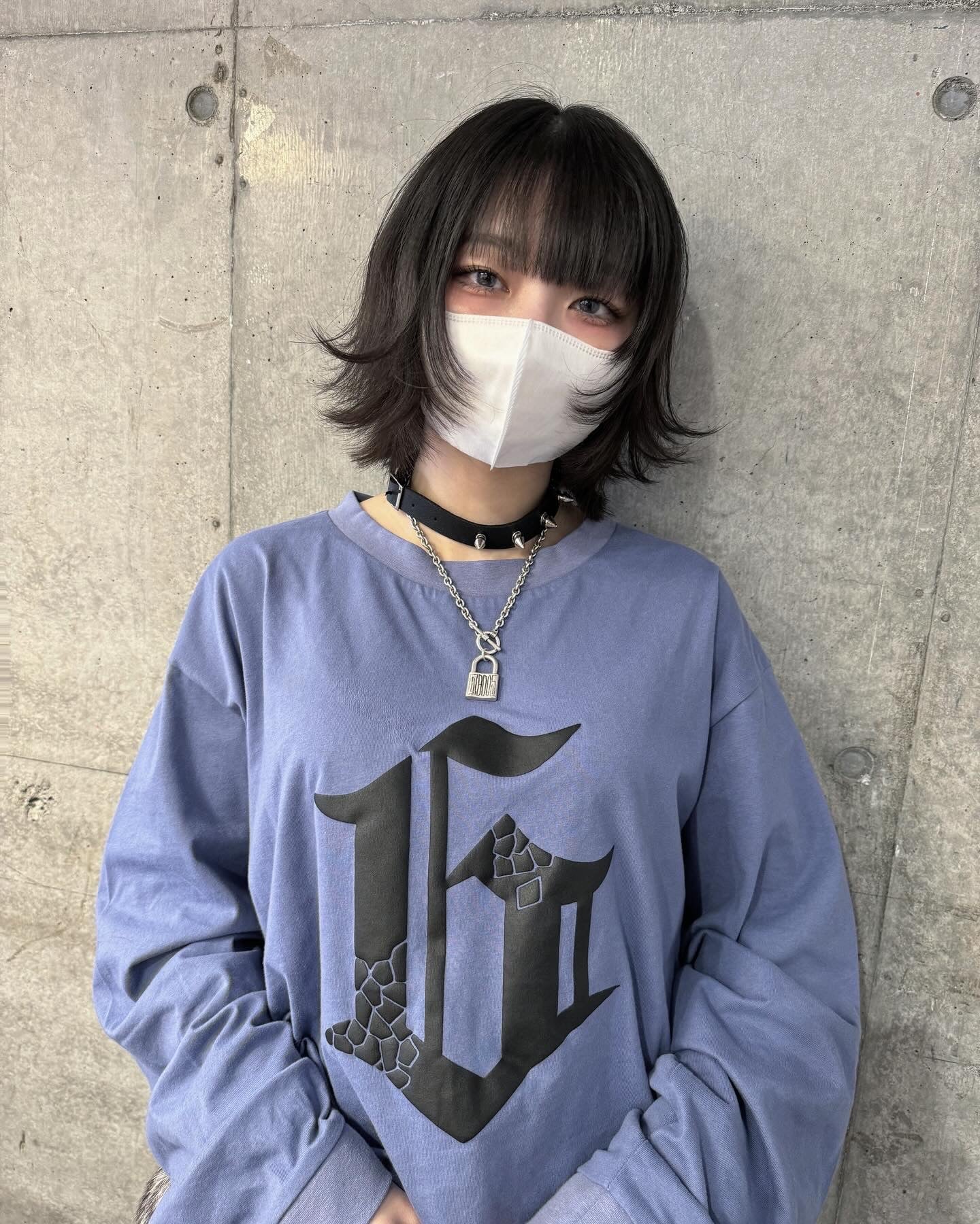 gibous Ｇ puff print long t shirt blue