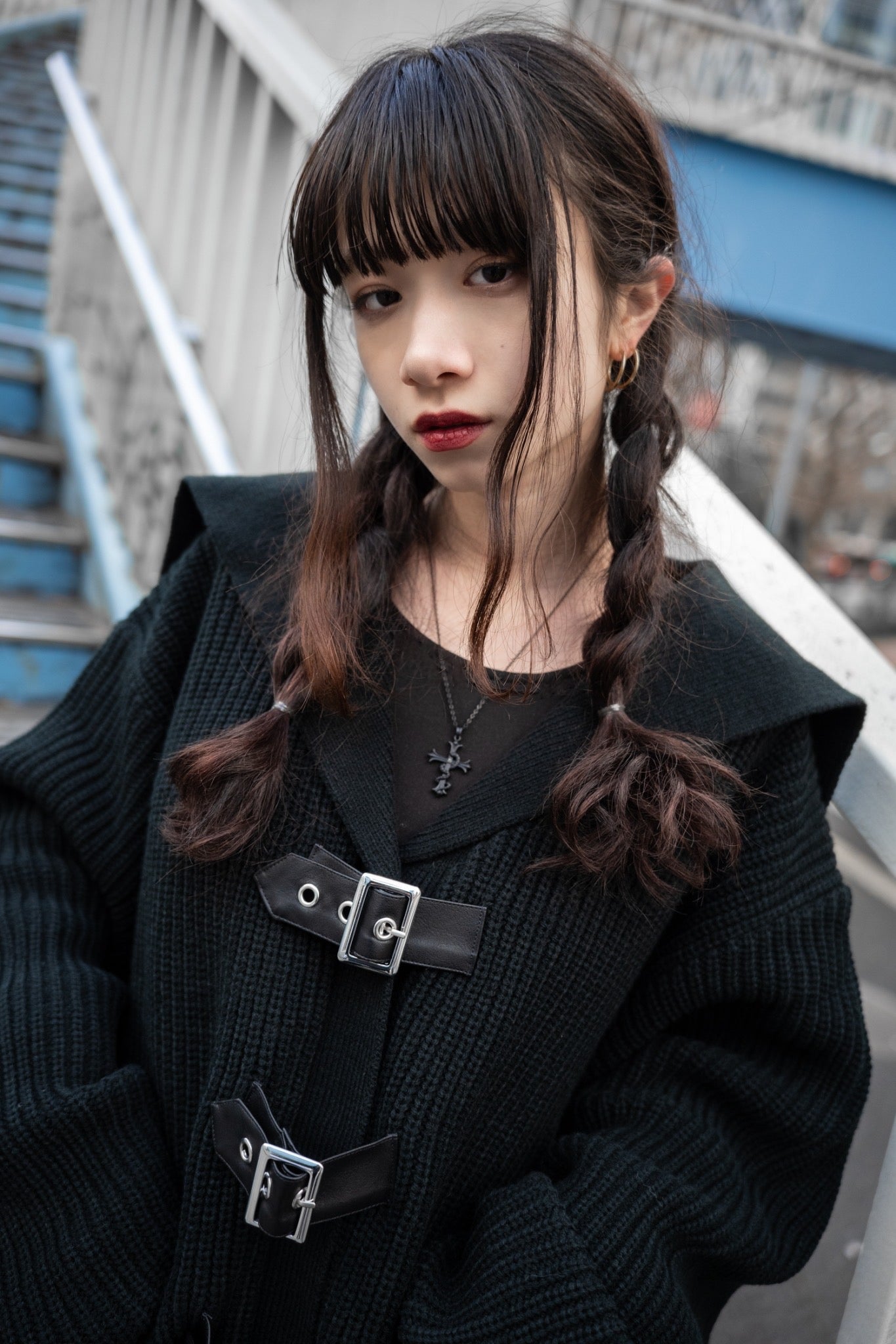 gibous knit belt sailor cardigan black