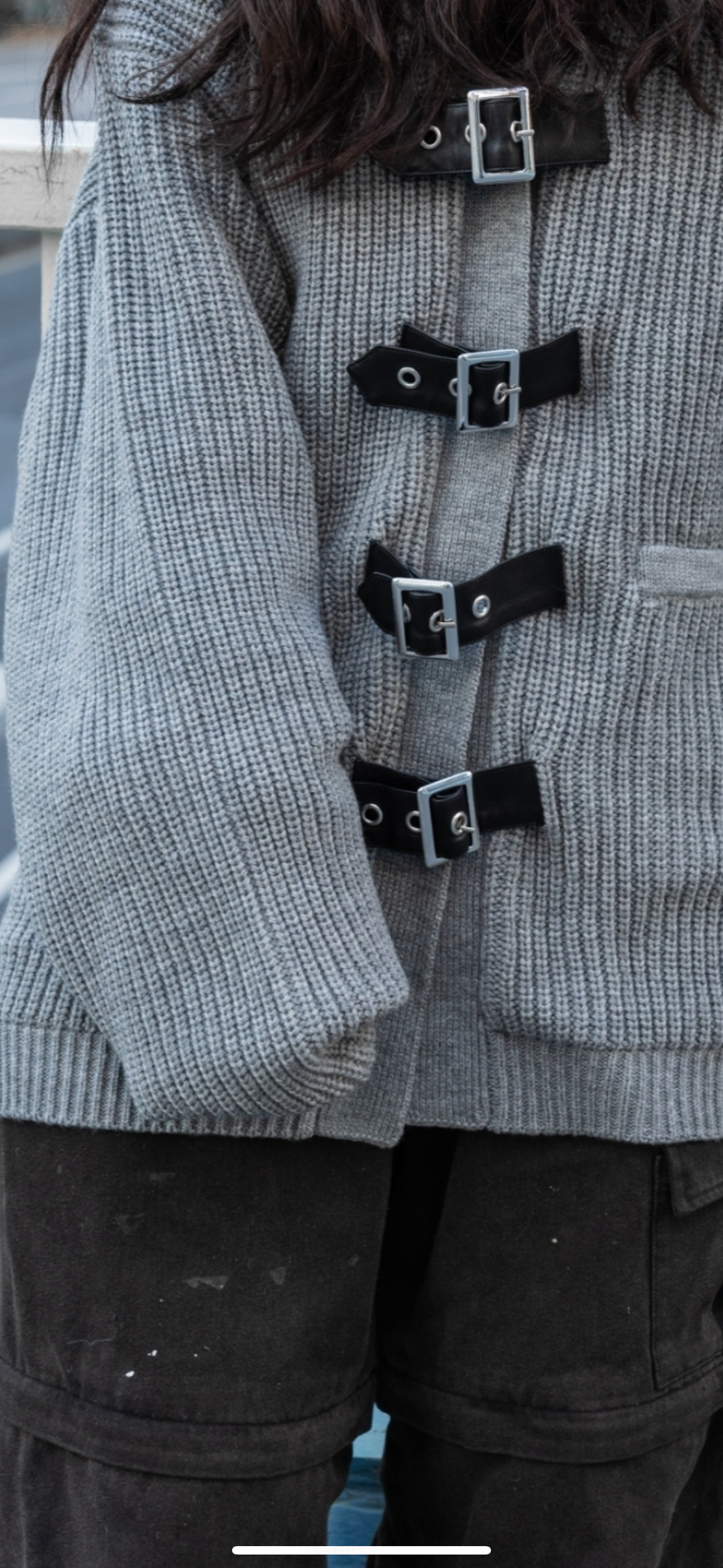 gibous knit belt sailor cardigan gray