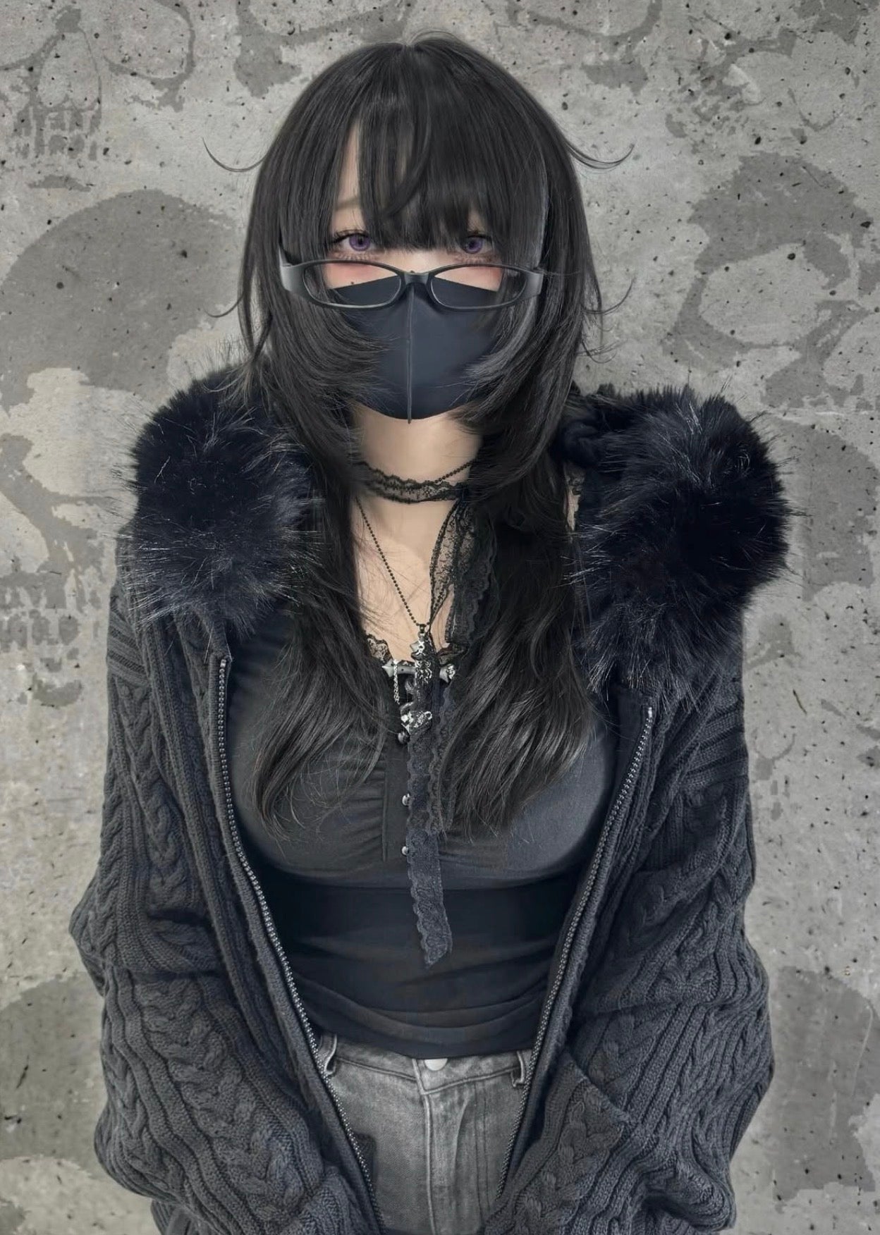 gibous snake cross pierce stock necklace black