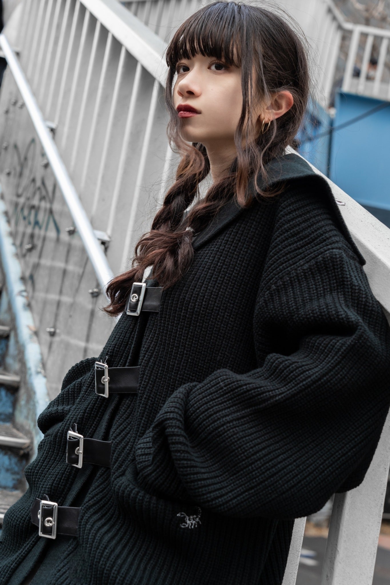 gibous knit belt sailor cardigan black