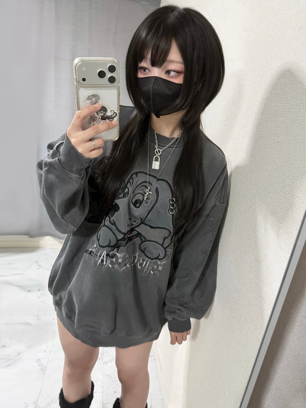 【受注生産】gibous×GALFY rhinestone centipede sweatshirt ink black