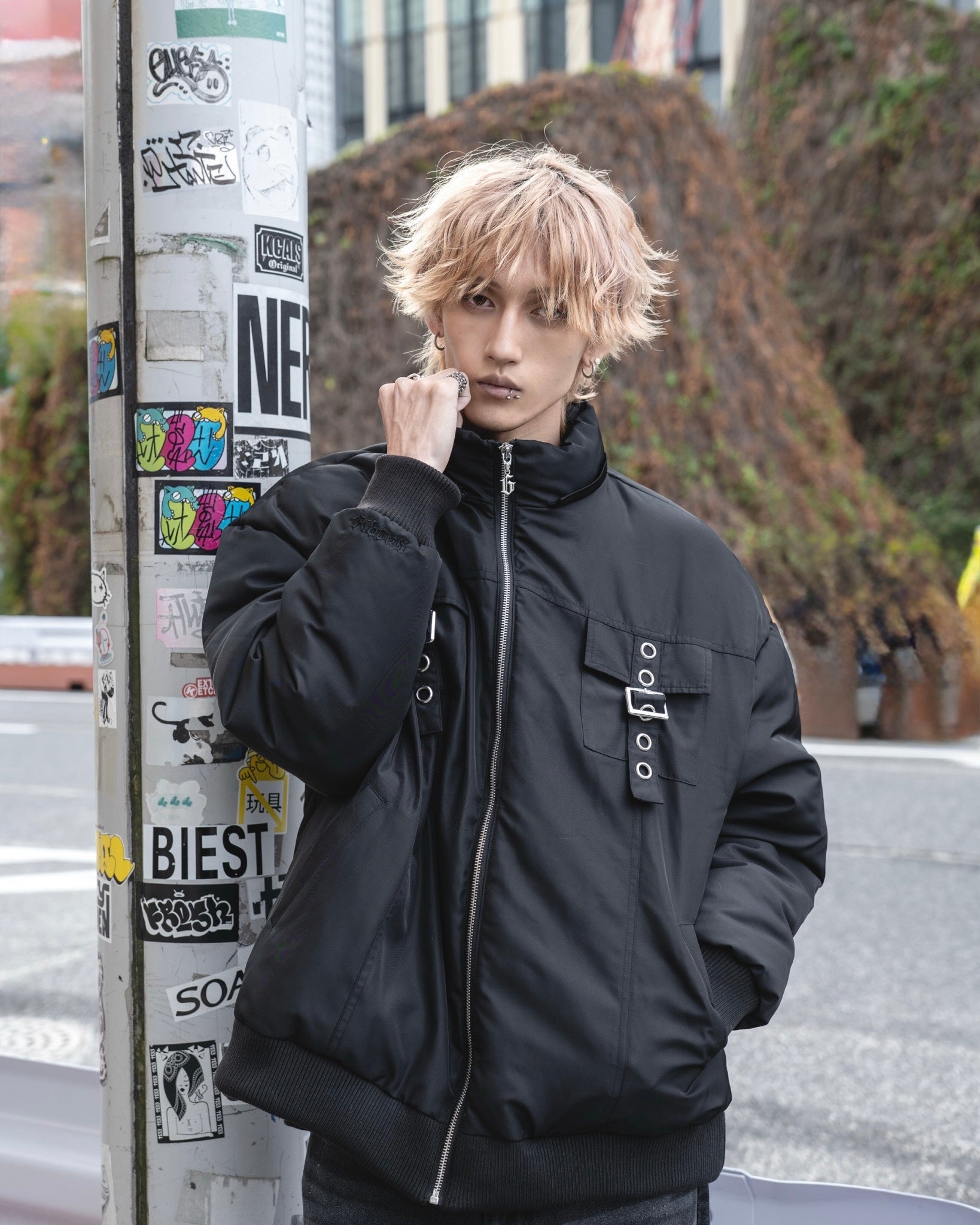 gibous warm padded 3way fur blouson