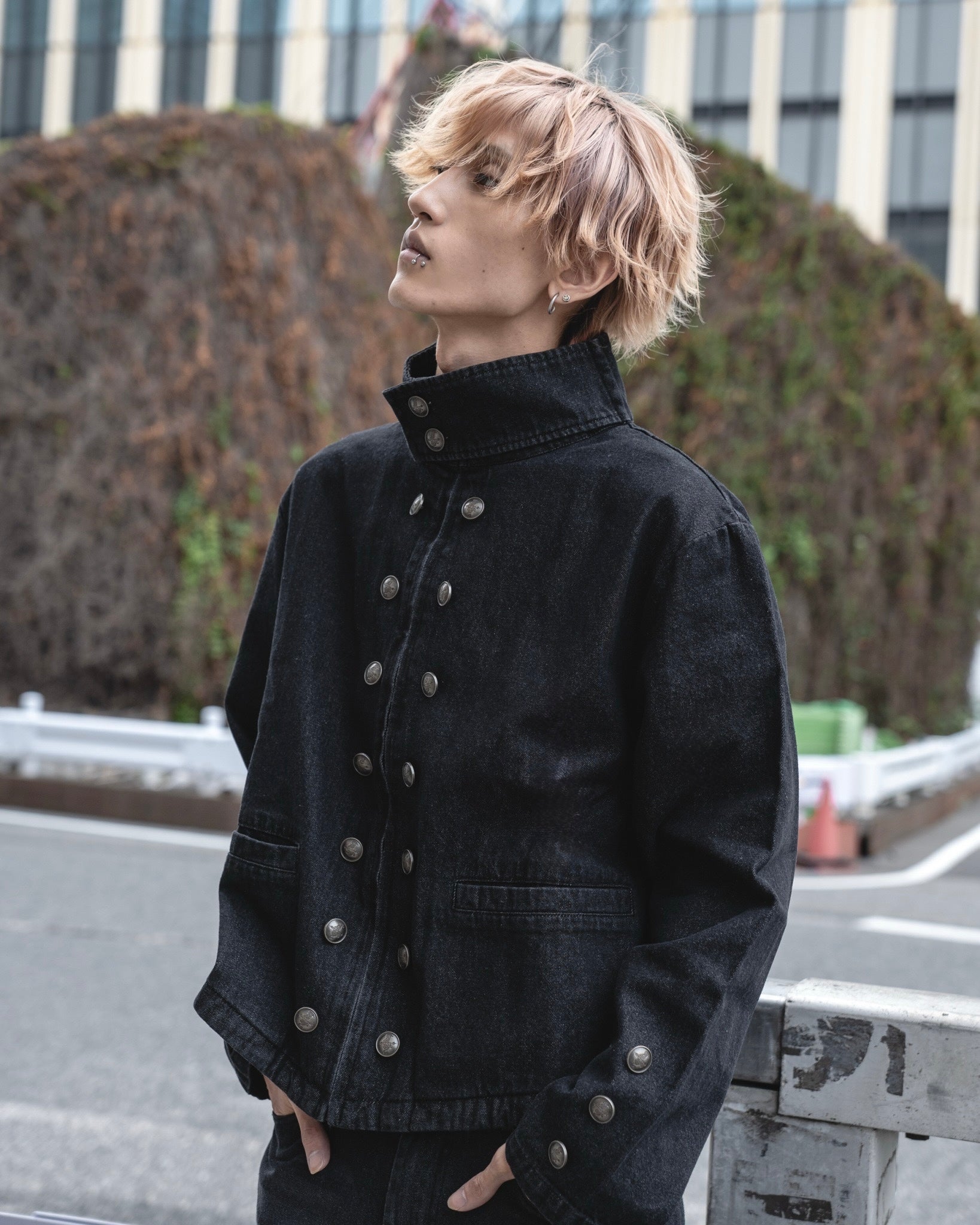 gibous Military Button Dark Denim Jacket