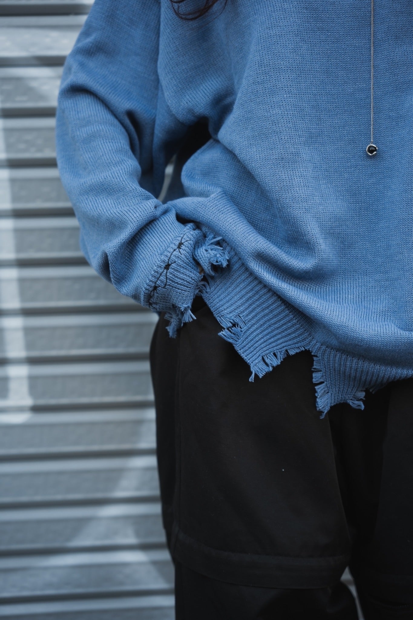 gibous×lhp pocket damage knit aqua blue