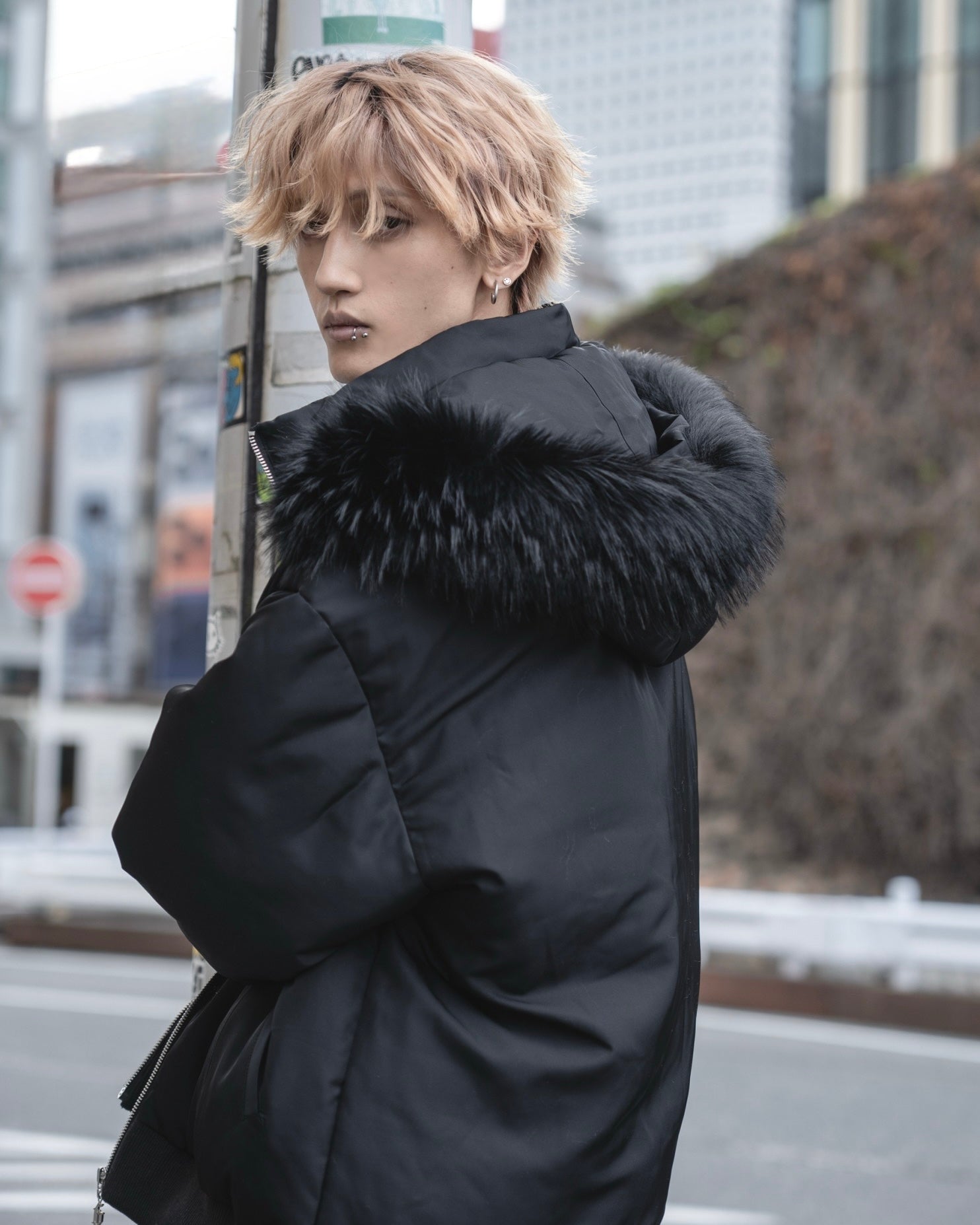 gibous warm padded 3way fur blouson