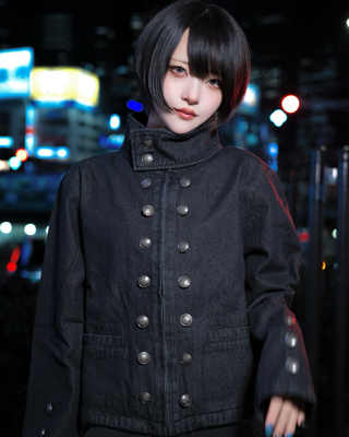 gibous Military Button Dark Denim Jacket