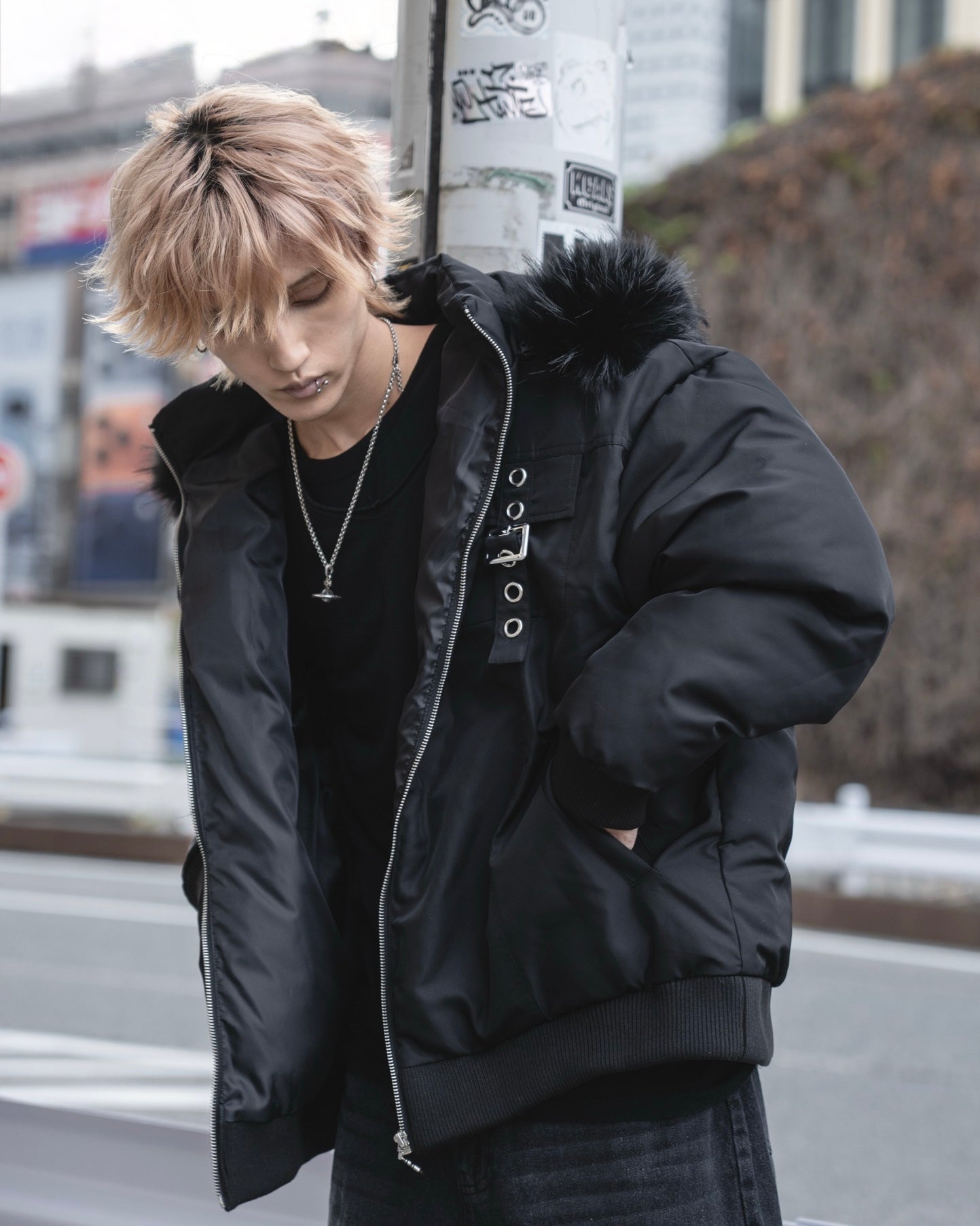 gibous warm padded 3way fur blouson