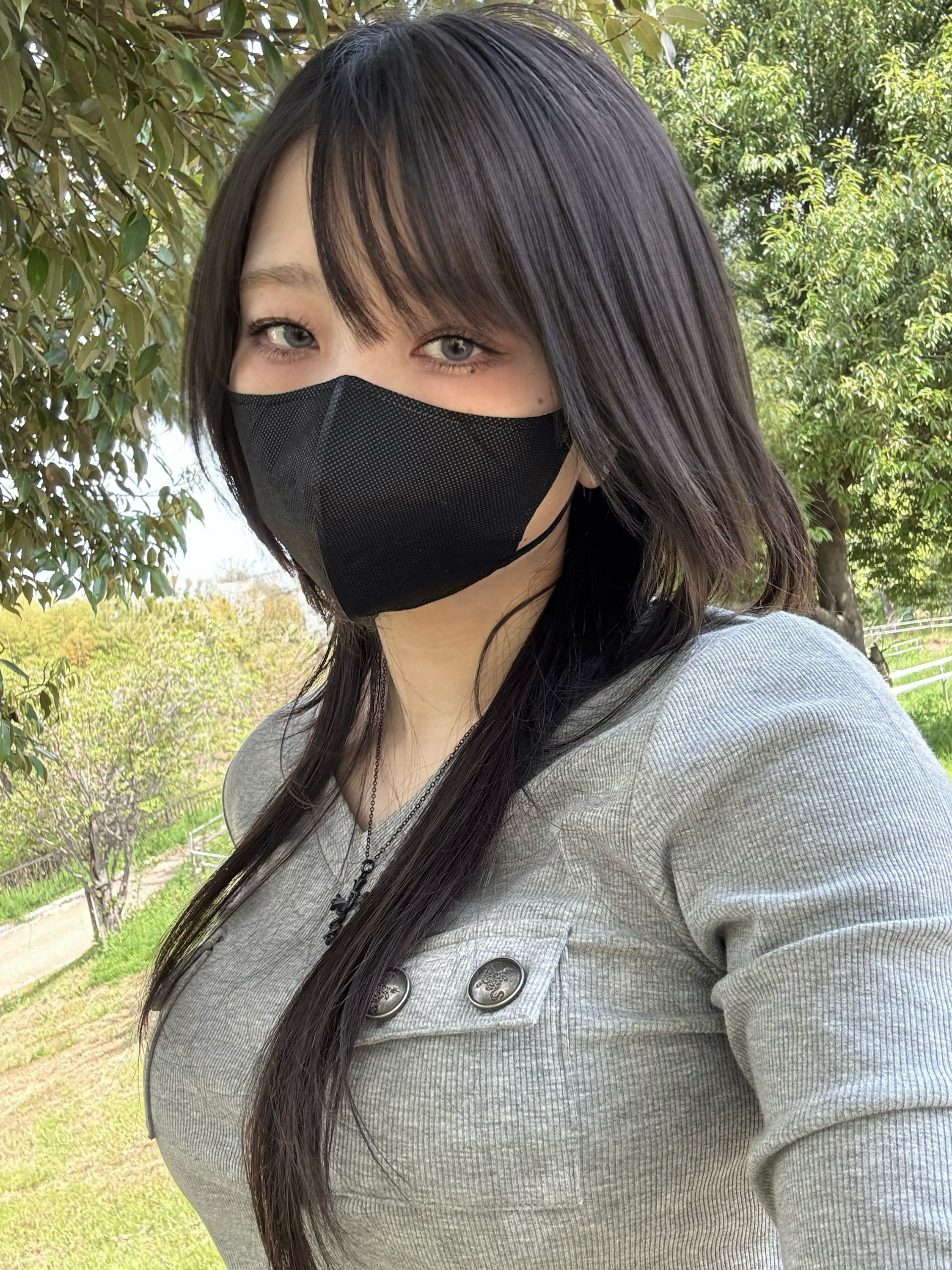 gibous rib original button v neck tops gray