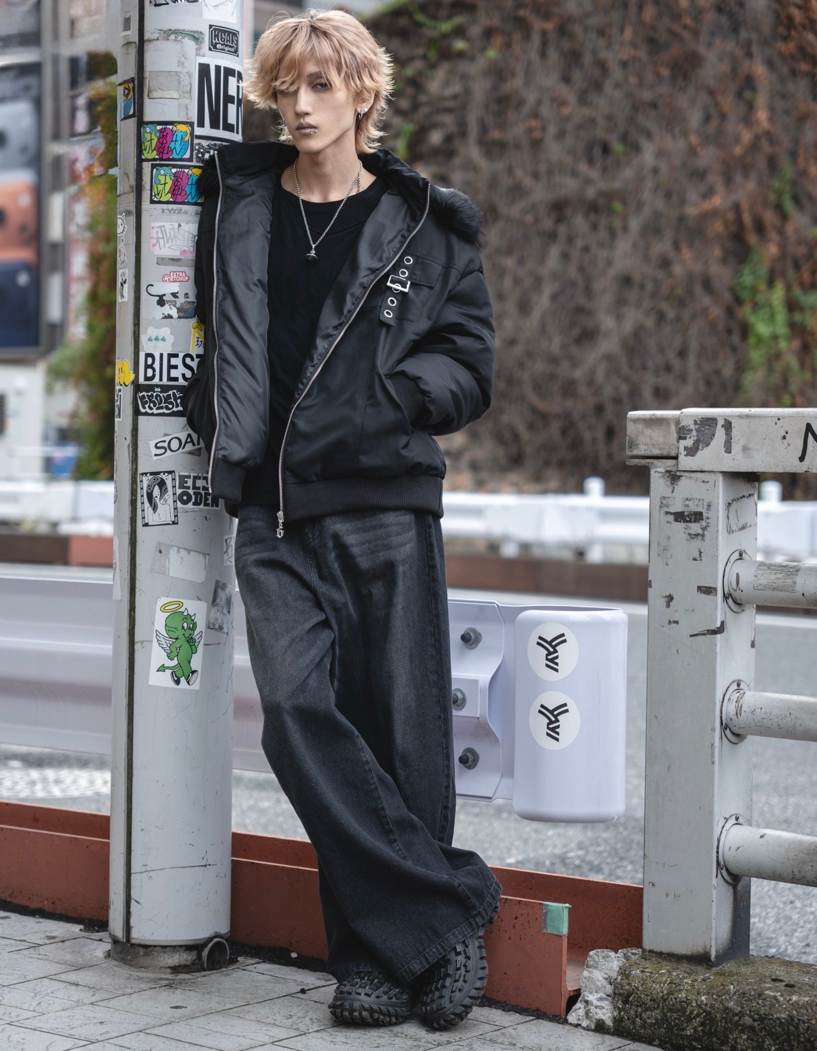 gibous warm padded 3way fur blouson