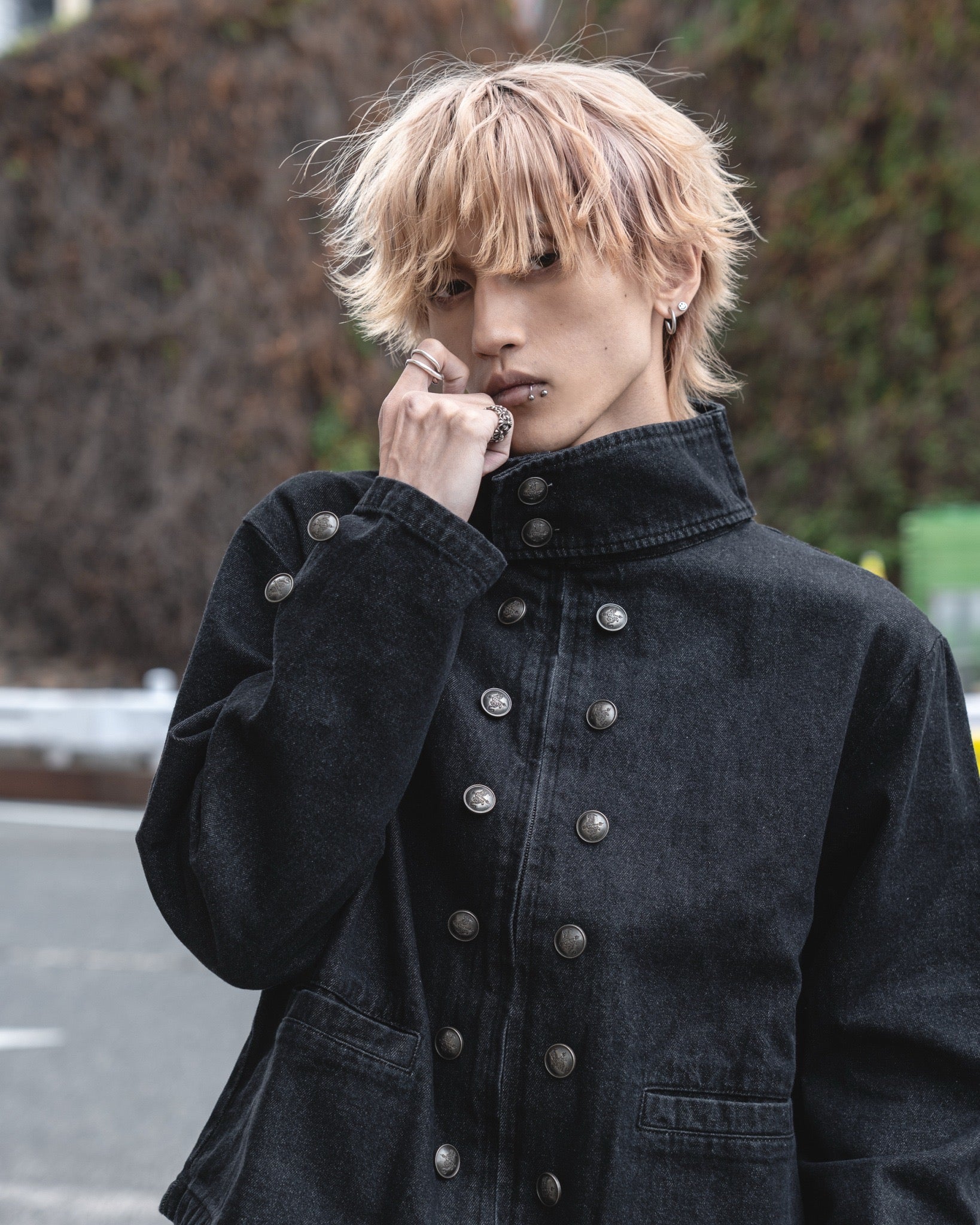 gibous Military Button Dark Denim Jacket