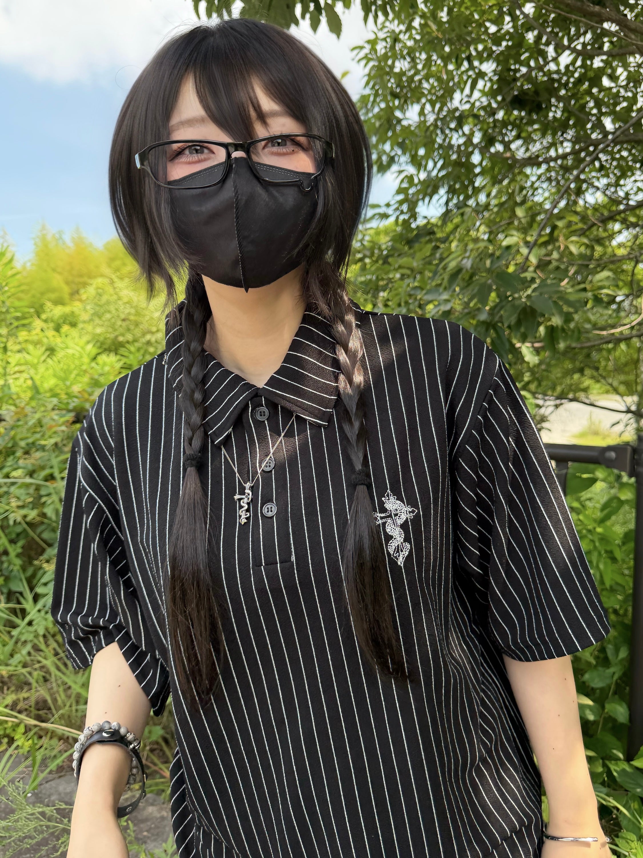 gibous snake cross stripe polo shirt