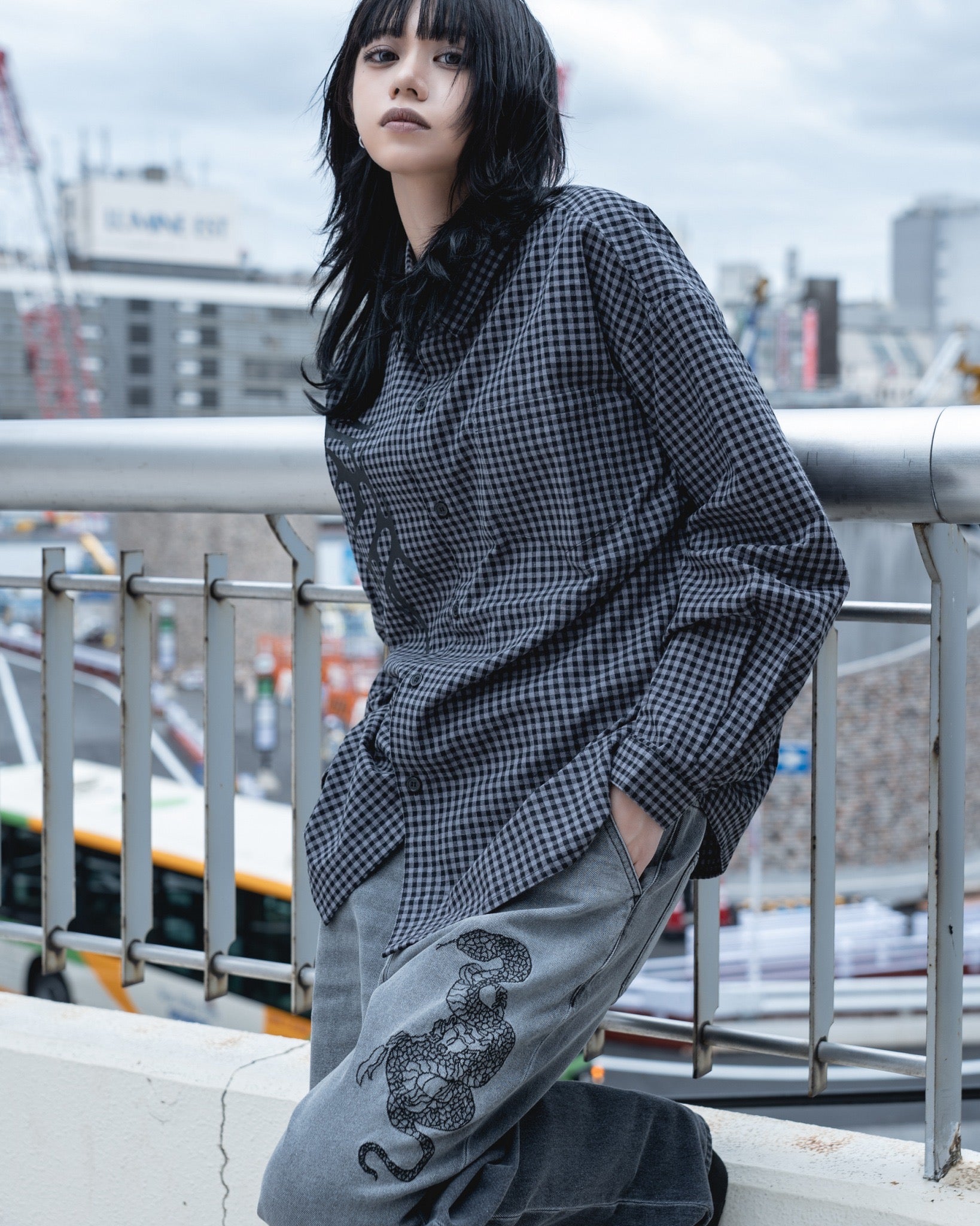 gibous check tribal snake cross shirt