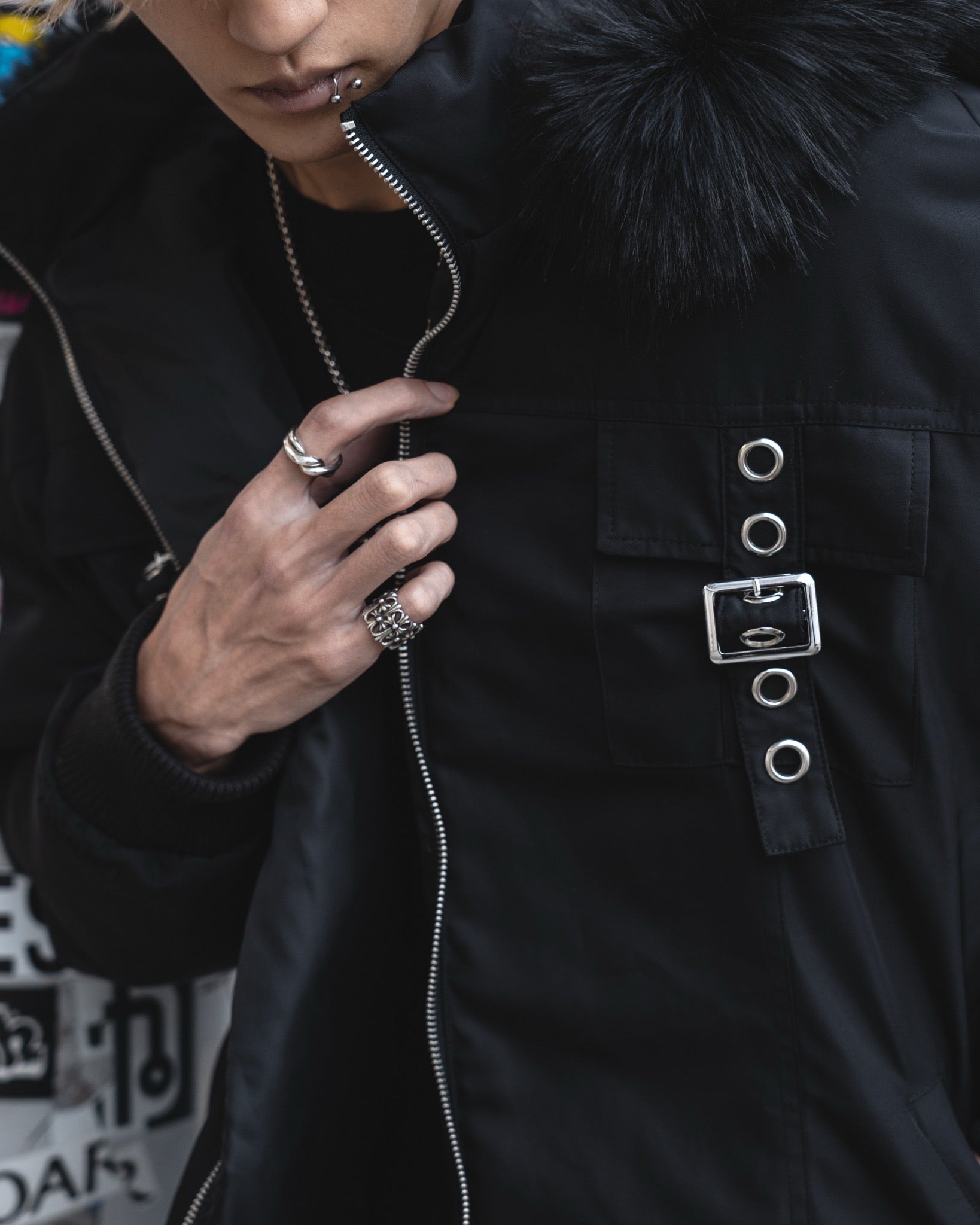 gibous warm padded 3way fur blouson