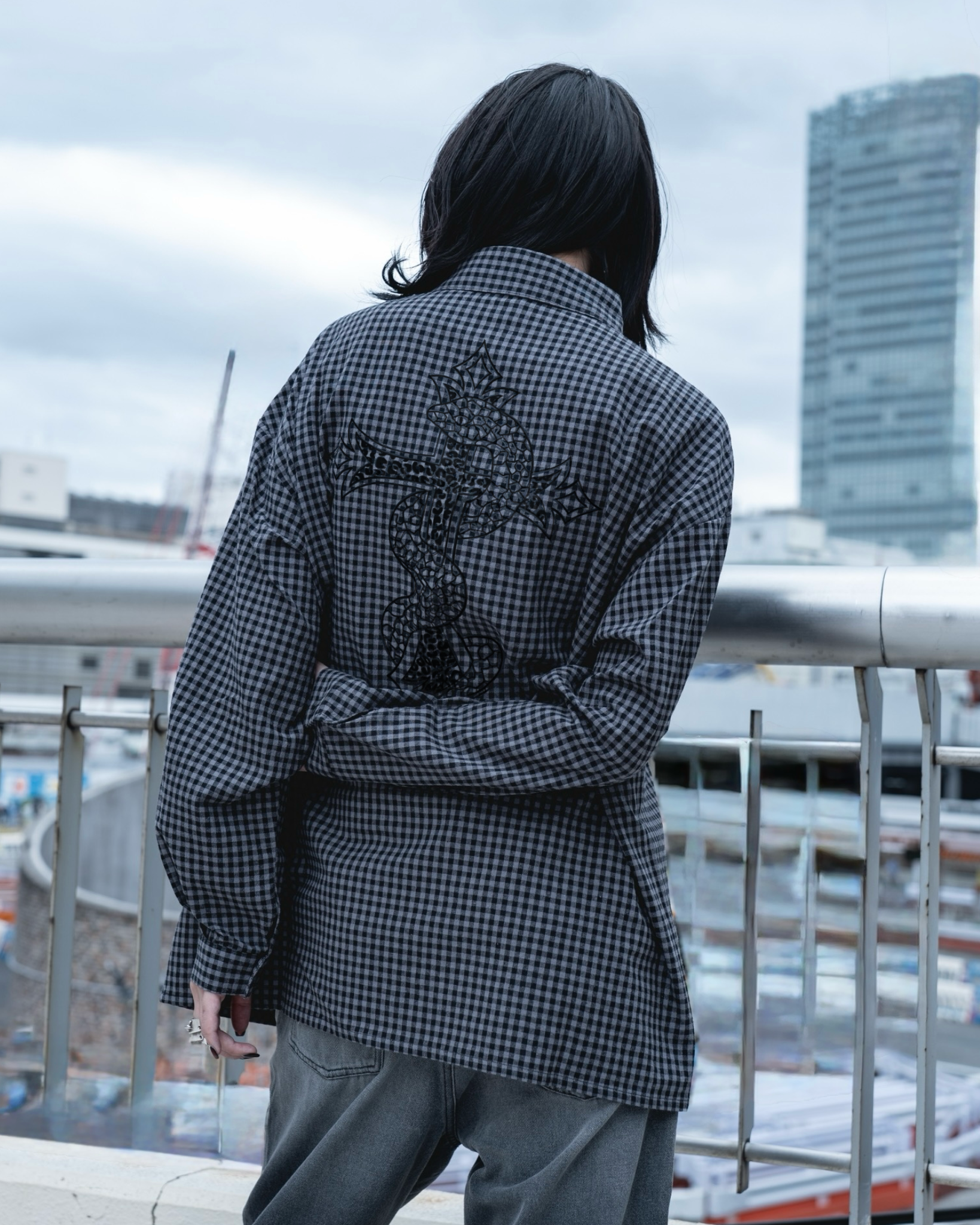 gibous check tribal snake cross shirt