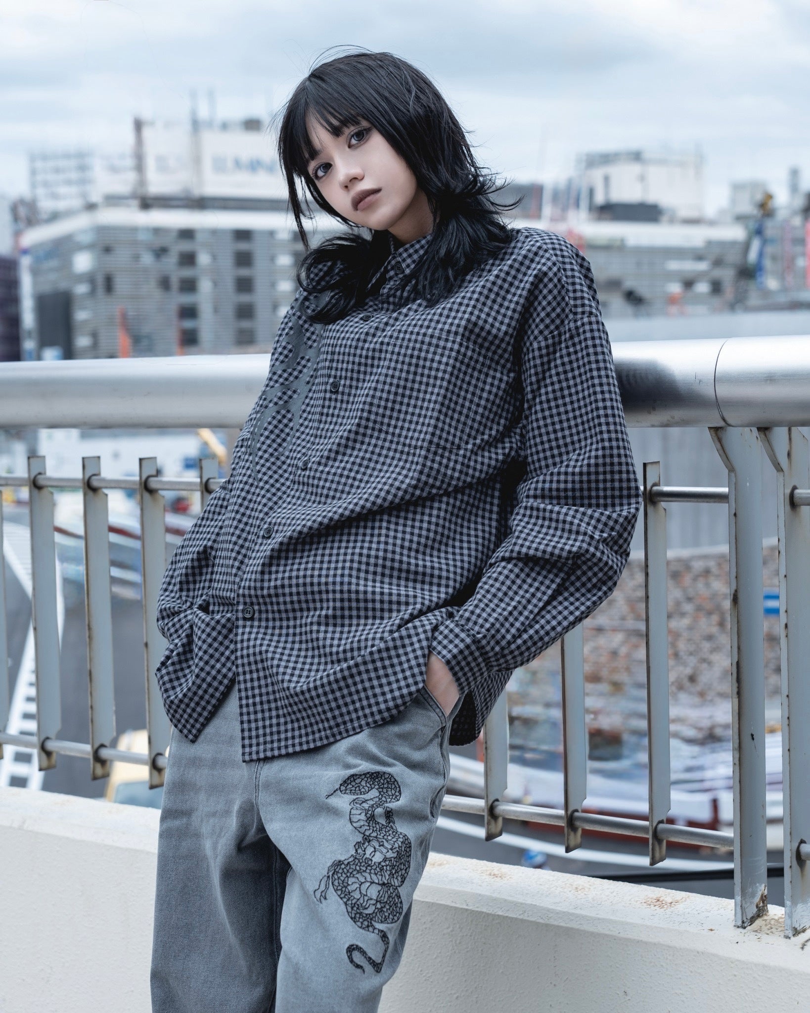 gibous check tribal snake cross shirt