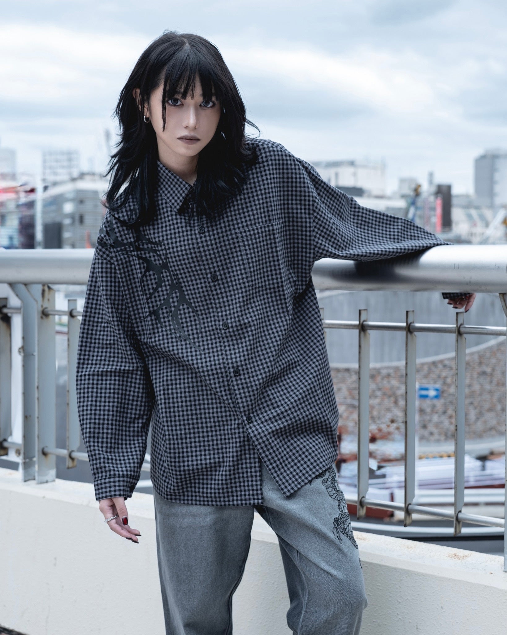 gibous check tribal snake cross shirt