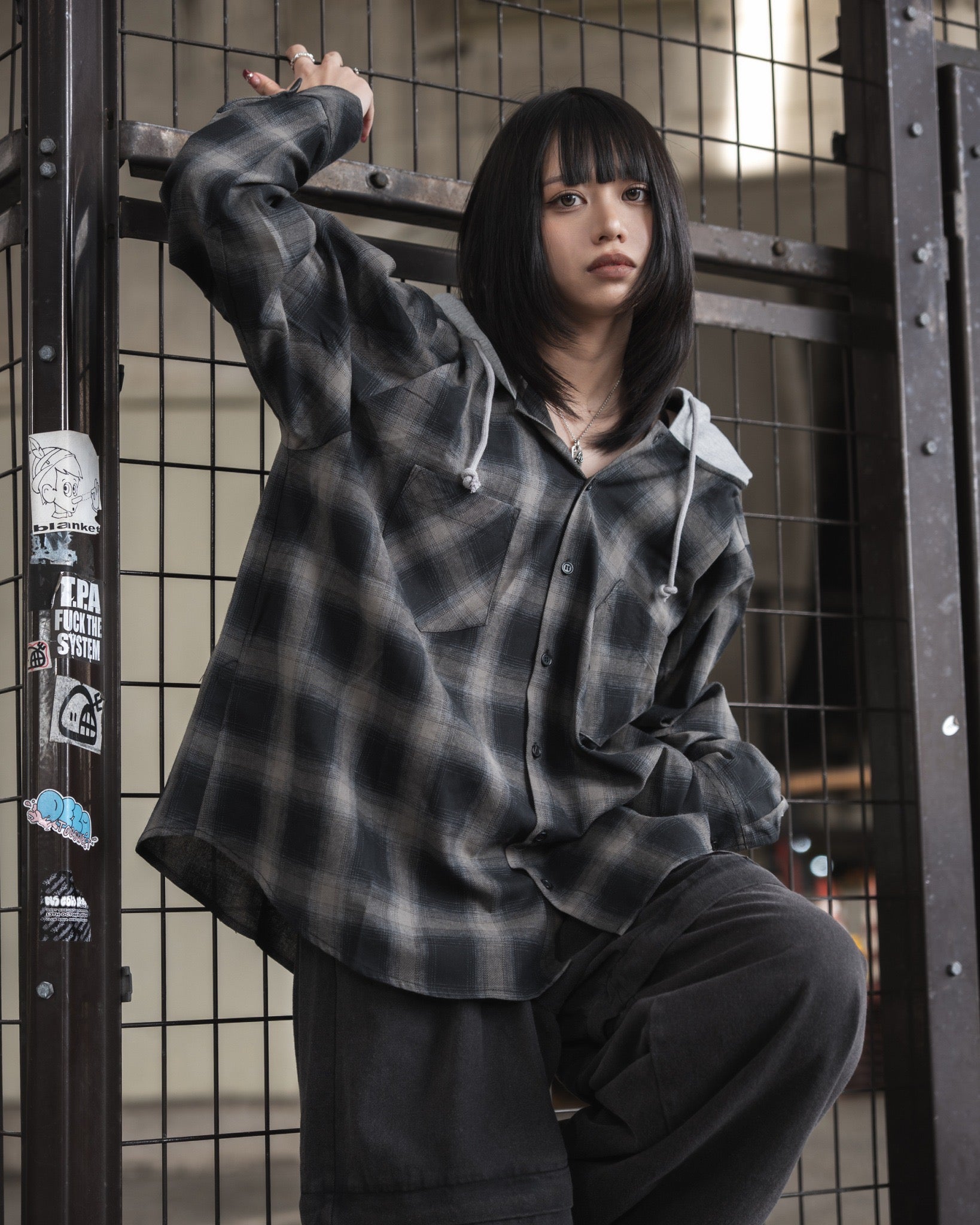 【再販】gibous snake scorpion check shirt hoodie