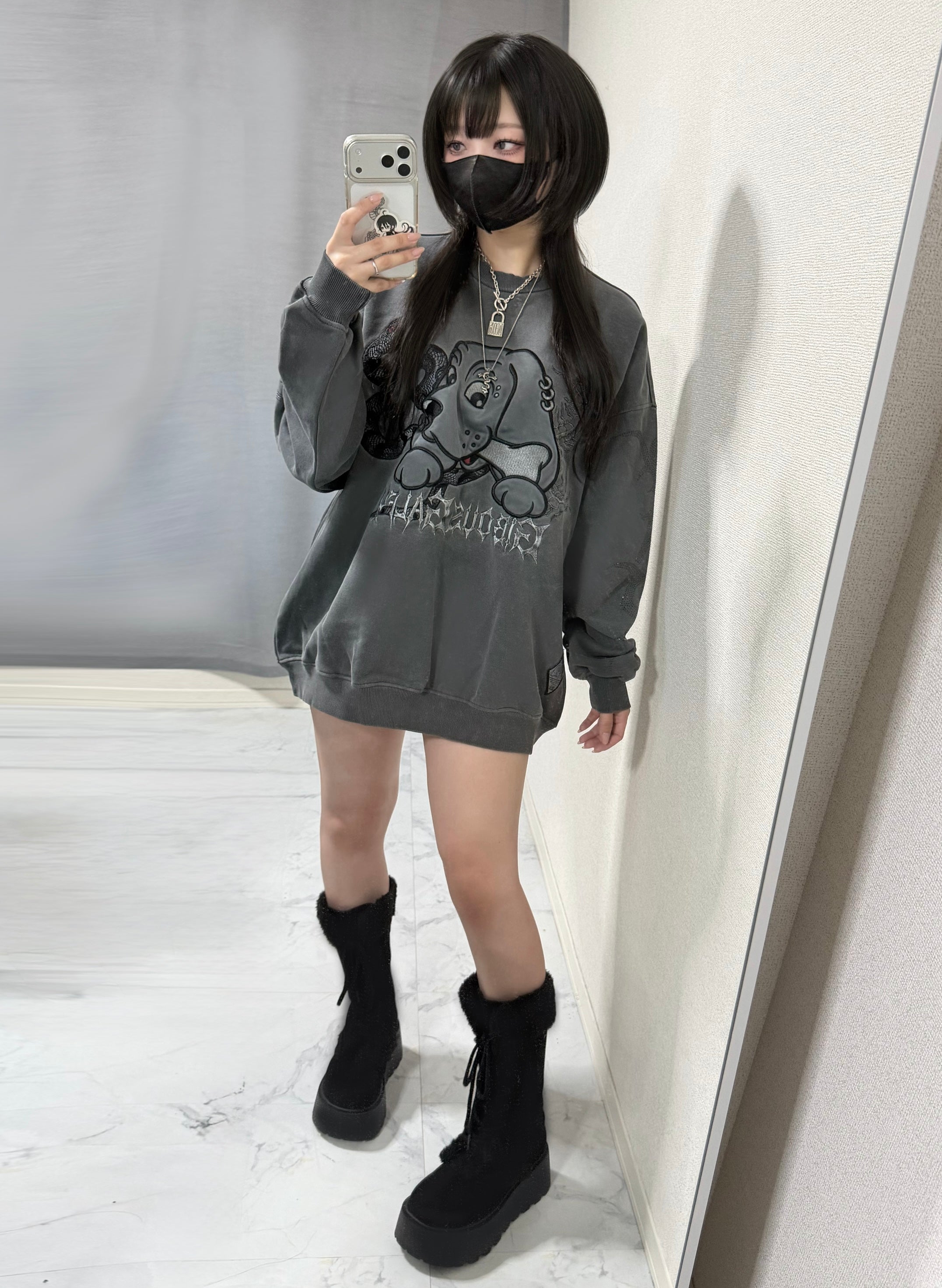 【受注生産】gibous×GALFY rhinestone centipede sweatshirt ink black