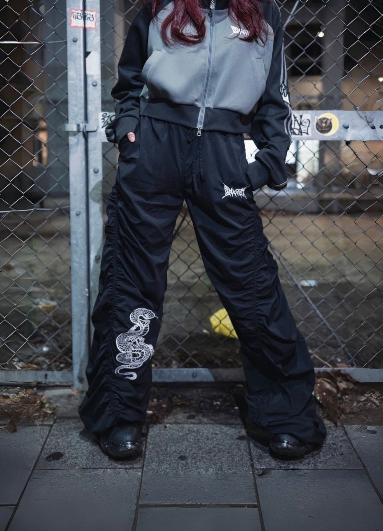 gibous×QOOZA snake scorpion gathered pants black