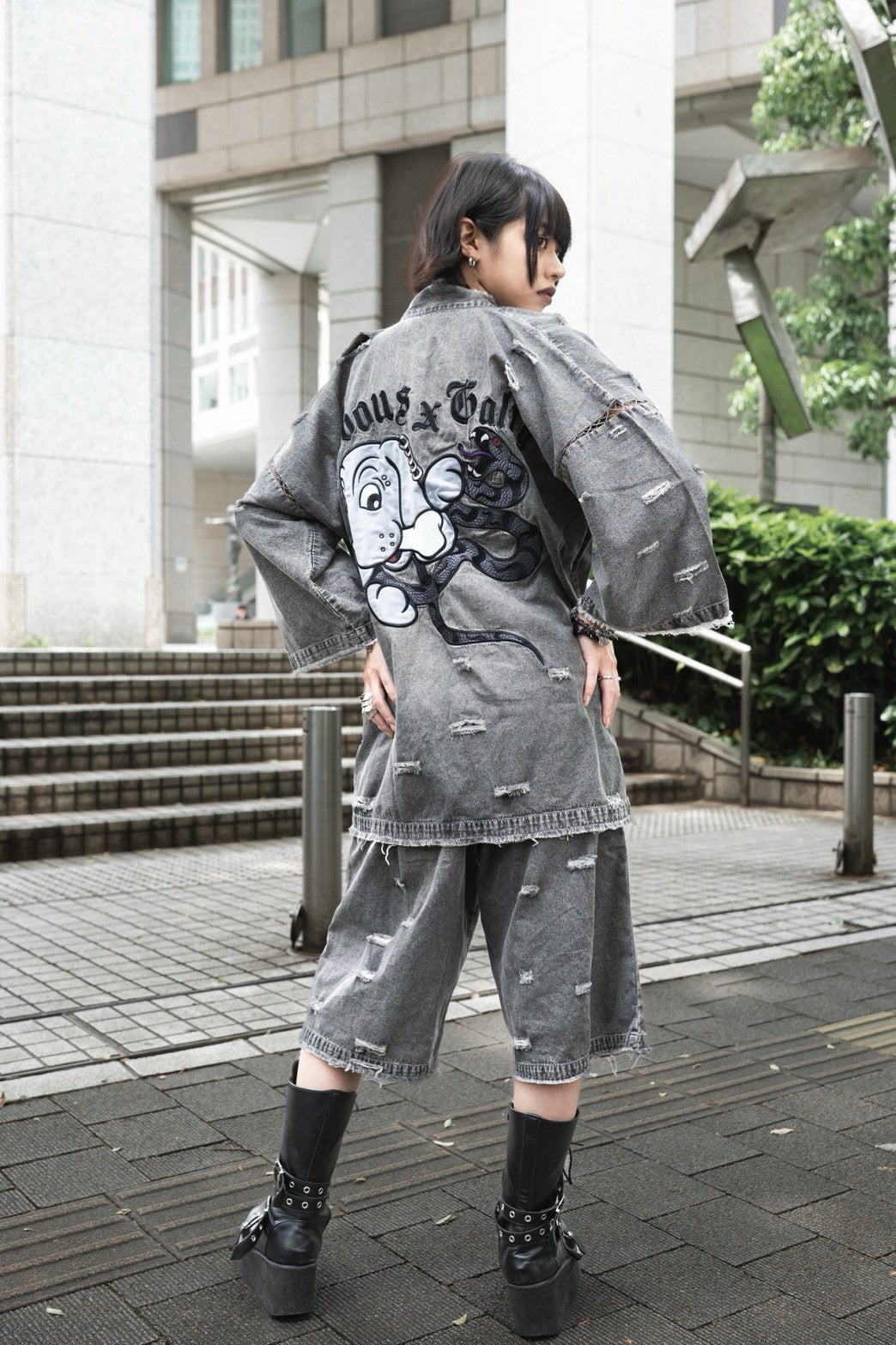 【受注生産】gibous×GALFY snake dog denim jinbei grey