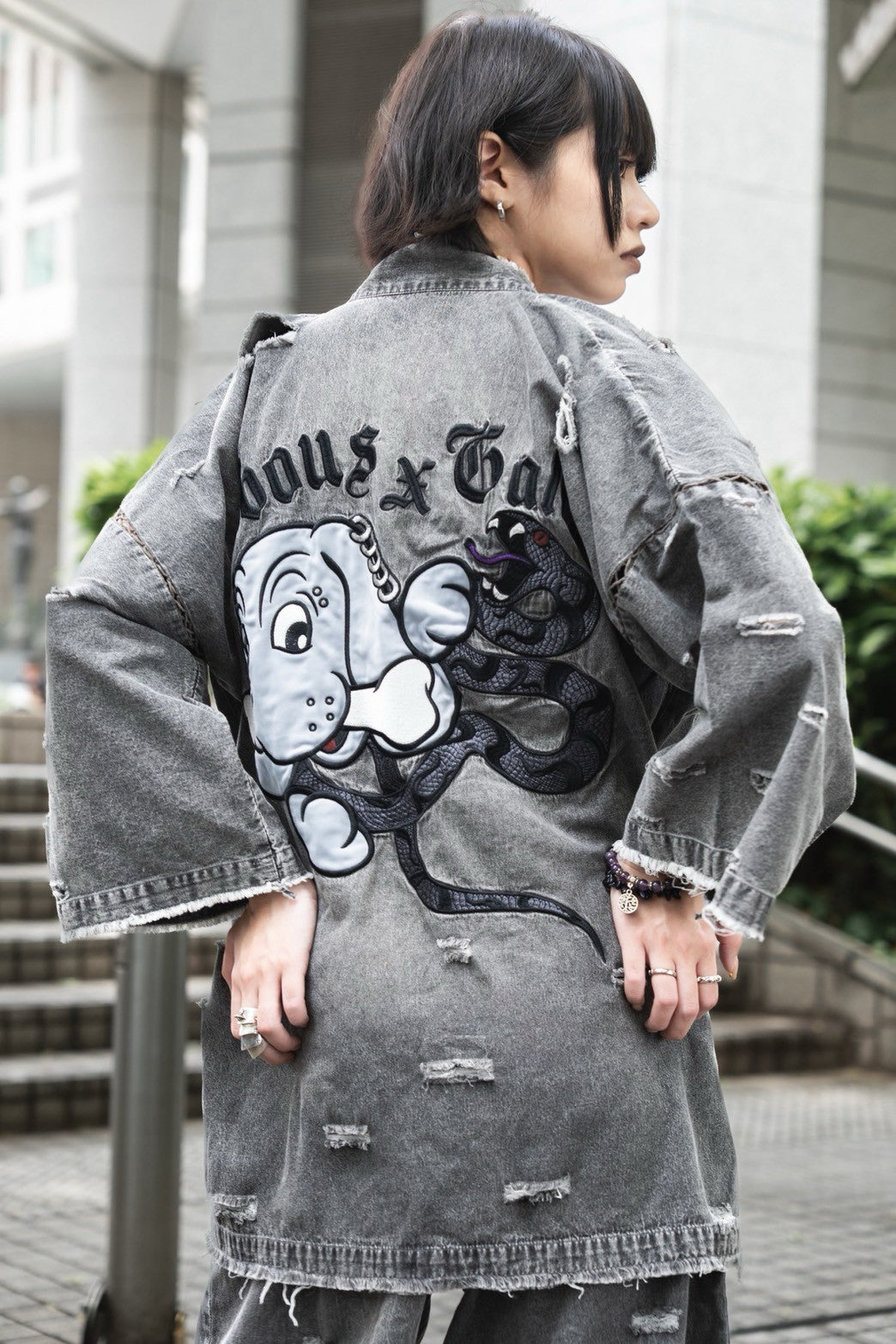 【受注生産】gibous×GALFY snake dog denim jinbei grey