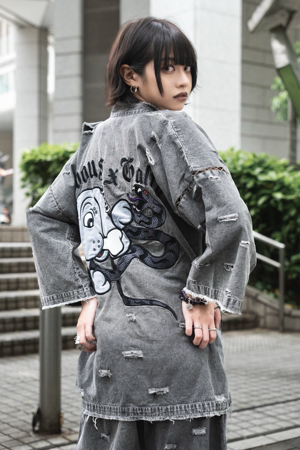 【受注生産】gibous×GALFY snake dog denim jinbei grey