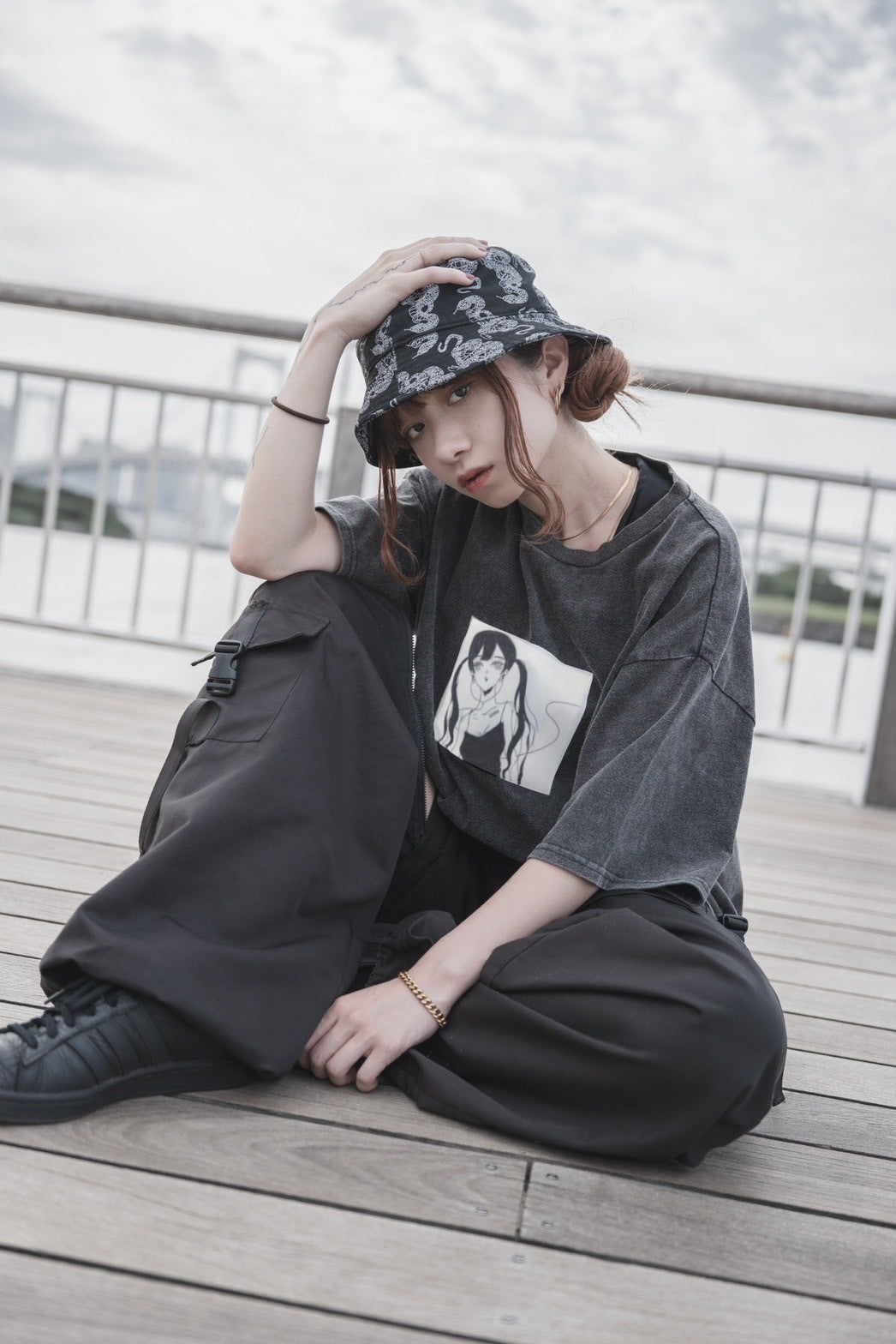 gibous snake scorpion pattern bucket hat