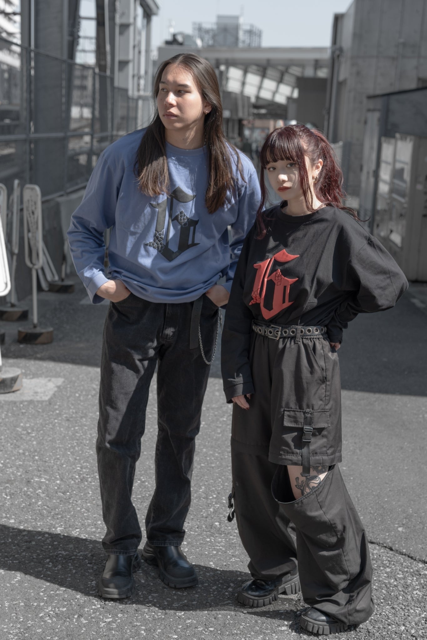 gibous G puff print long t shirt black